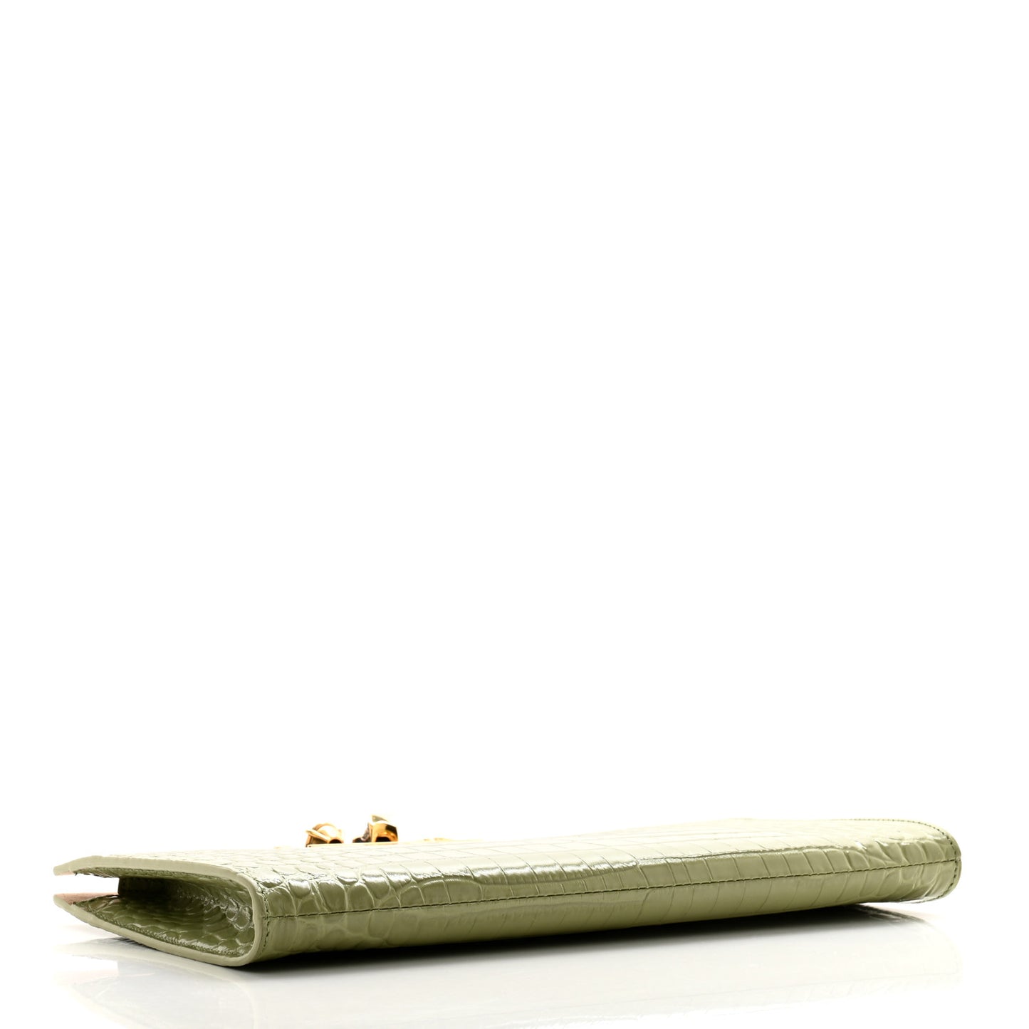 Calfskin Crocodile Embossed Knuckle Flat Clutch Sage