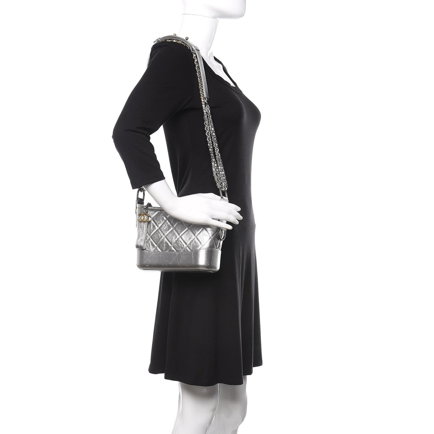 Metallic Aged Calfskin Quilted Small Gabrielle Hobo Silver