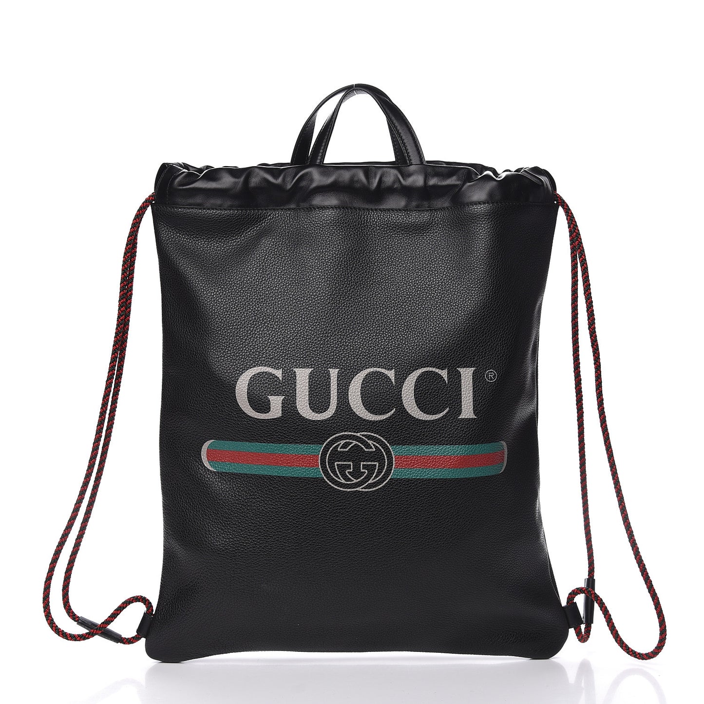 Calfskin Logo Drawstring Backpack Black