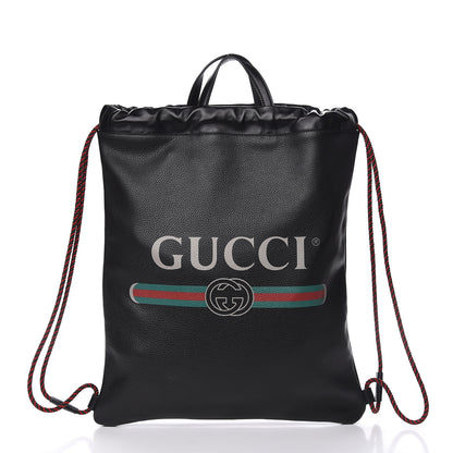 Gucci Calfskin Logo Drawstring Backpack Black 3 of 14
