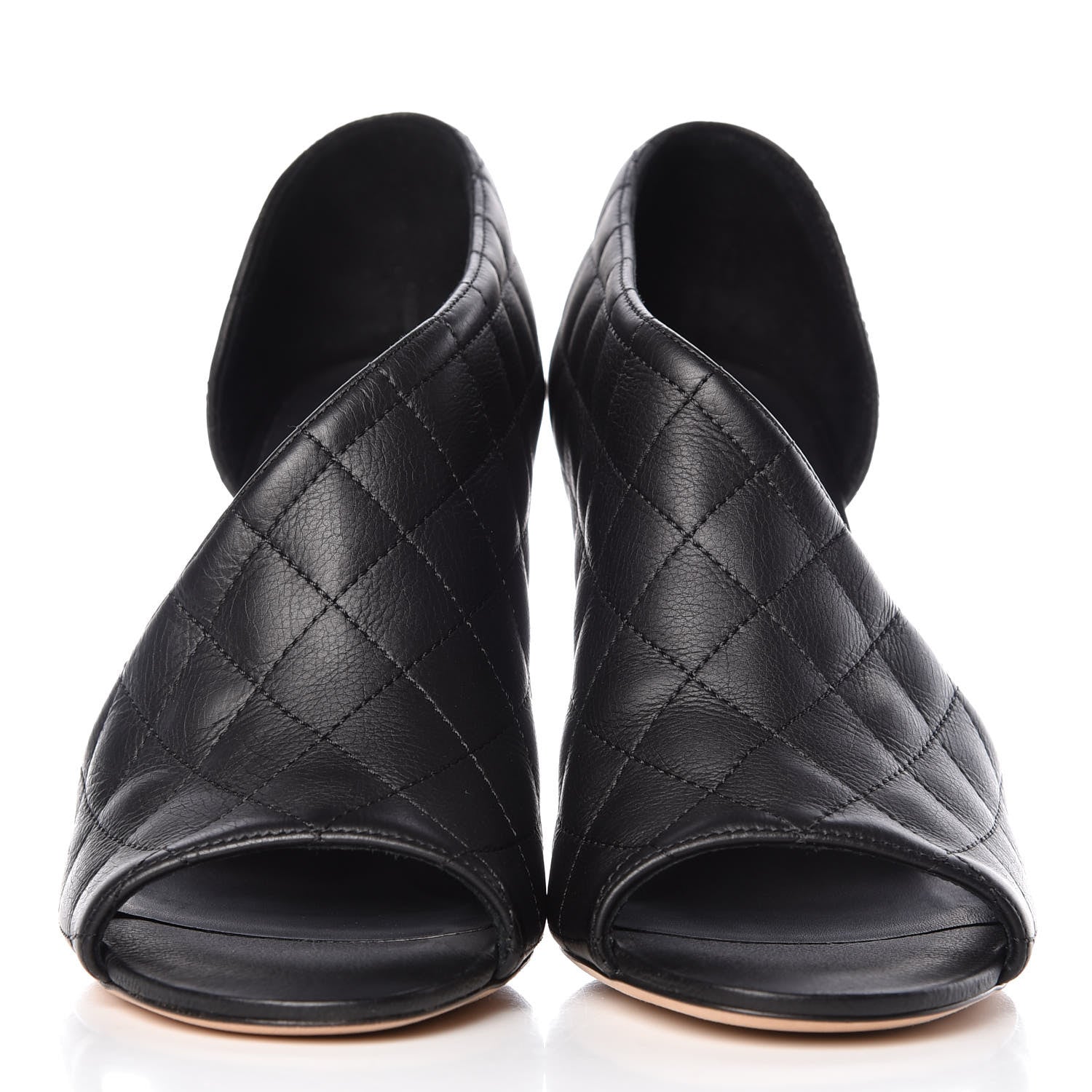 Chanel Calfskin Quilted Peep Toe Pumps 37.5 Black 2 of 7
