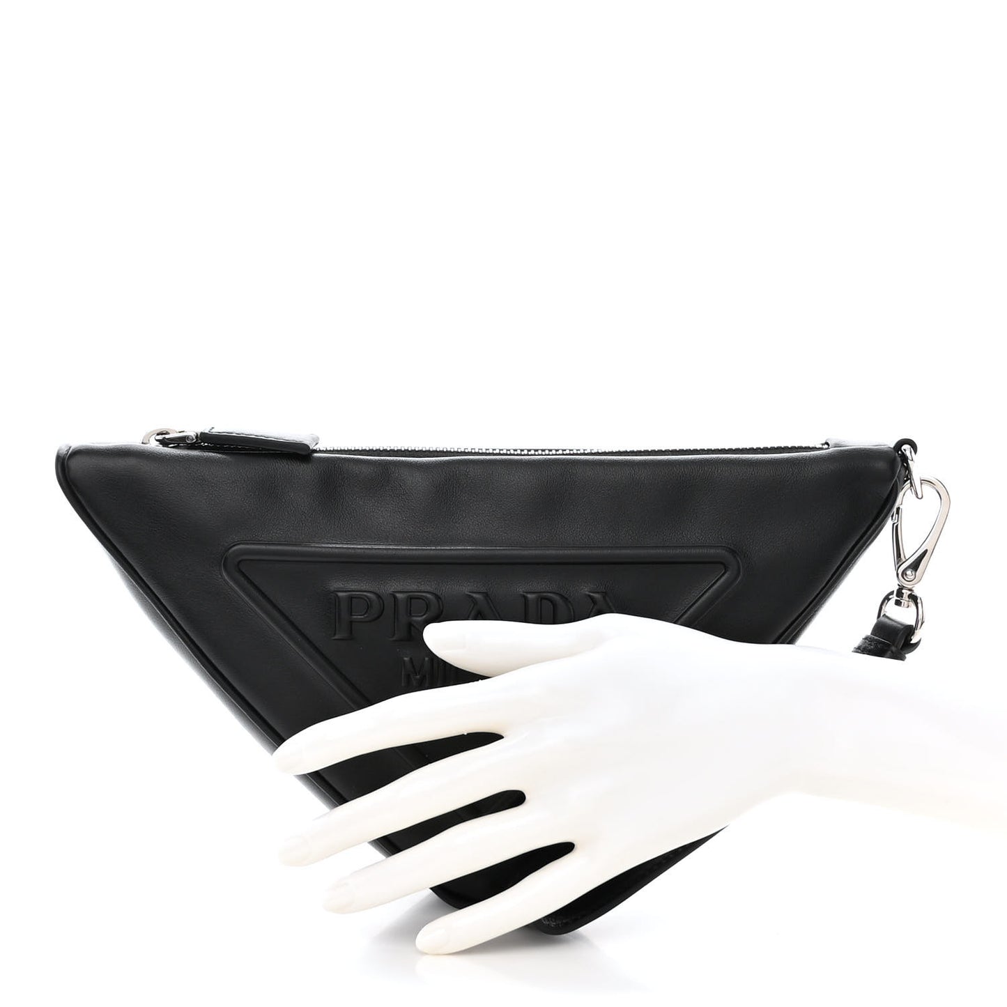 Grace Lux Triangle Logo Embossed Triangle Wristlet Pouch Black