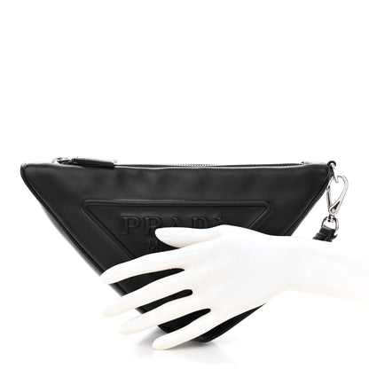 Prada Grace Lux Triangle Logo Embossed Triangle Wristlet Pouch Black 2 of 11