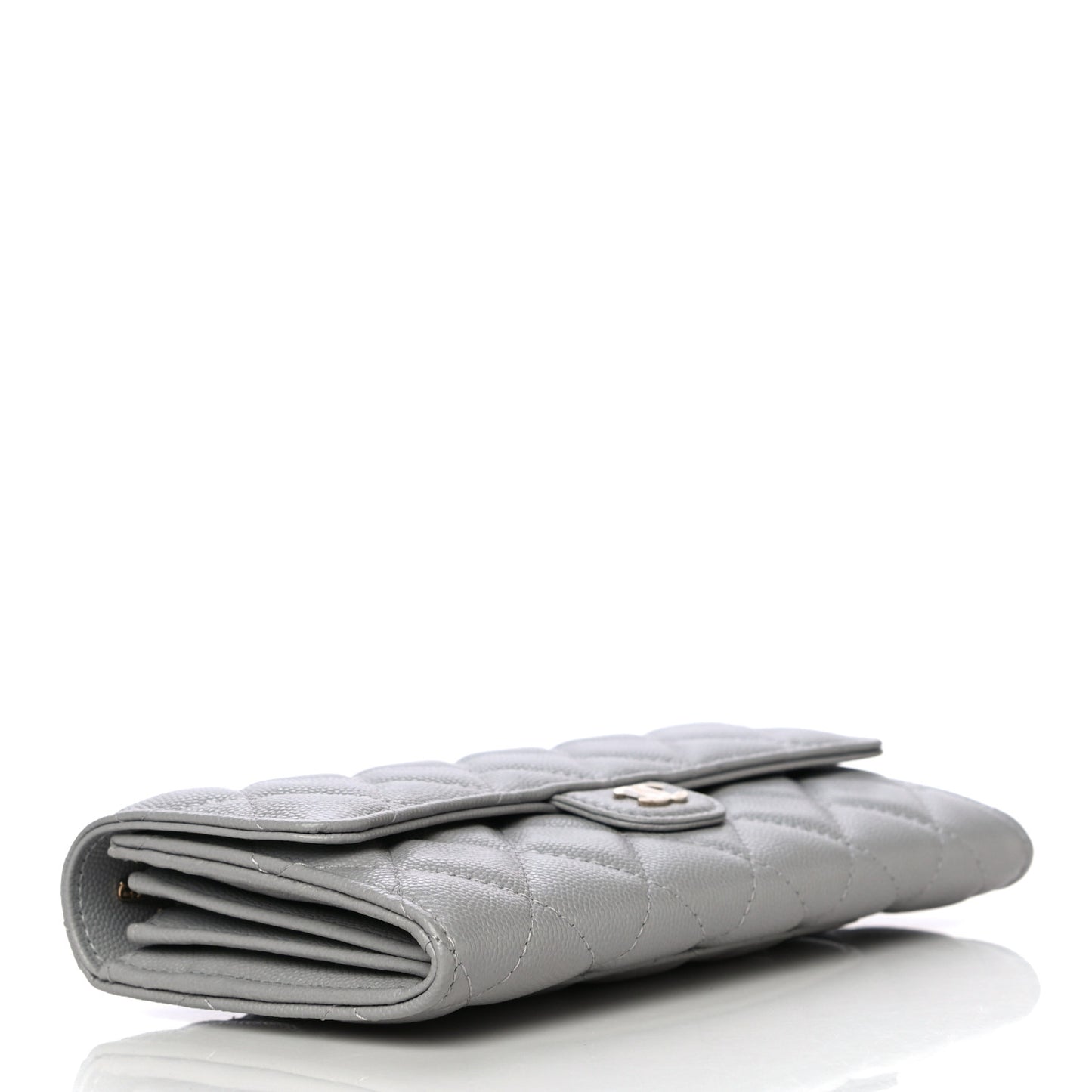 Caviar Quilted Large Flap Wallet Grey