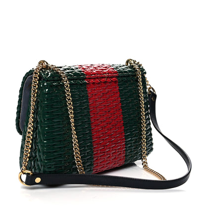 Gucci Glazed Wicker Stripe Small Cestino Shoulder Bag Green 3 of 11