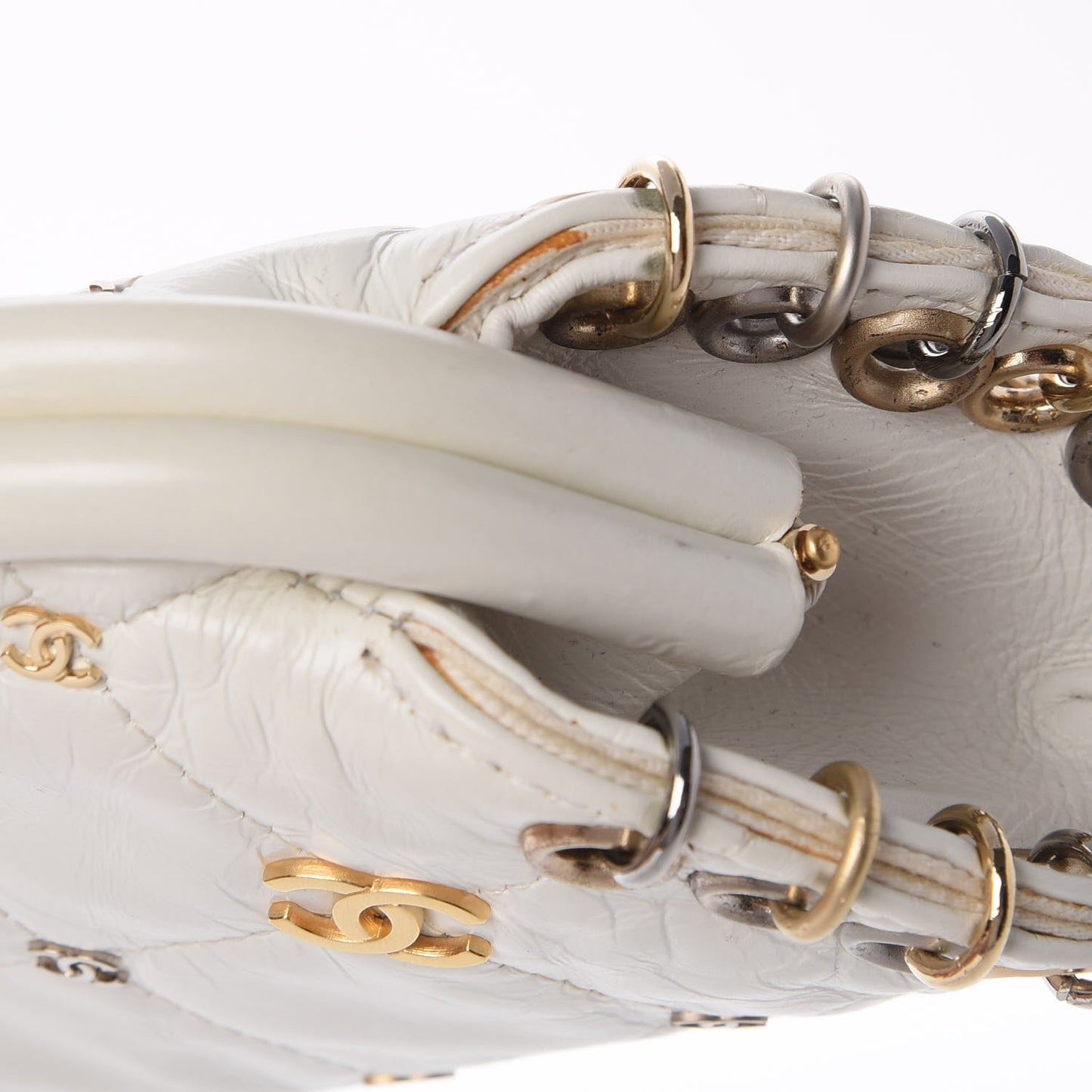Calfskin Square Quilted Grommet Embellished Piercing Chic Clutch White