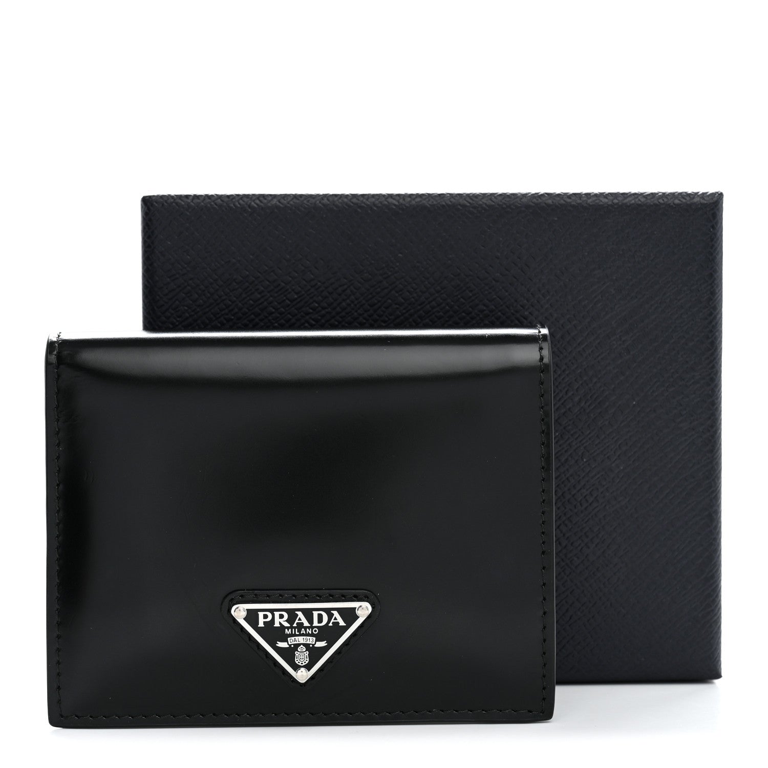 Prada Brushed Calfskin Small Triangle Bi-Fold Wallet Black 8 of 8