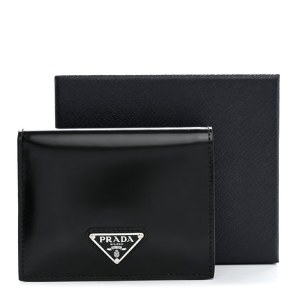 Prada Brushed Calfskin Small Triangle Bi-Fold Wallet Black 8 of 8