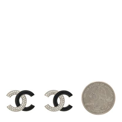 Chanel Crystal Enamel CC Earrings Silver Black 2 of 4