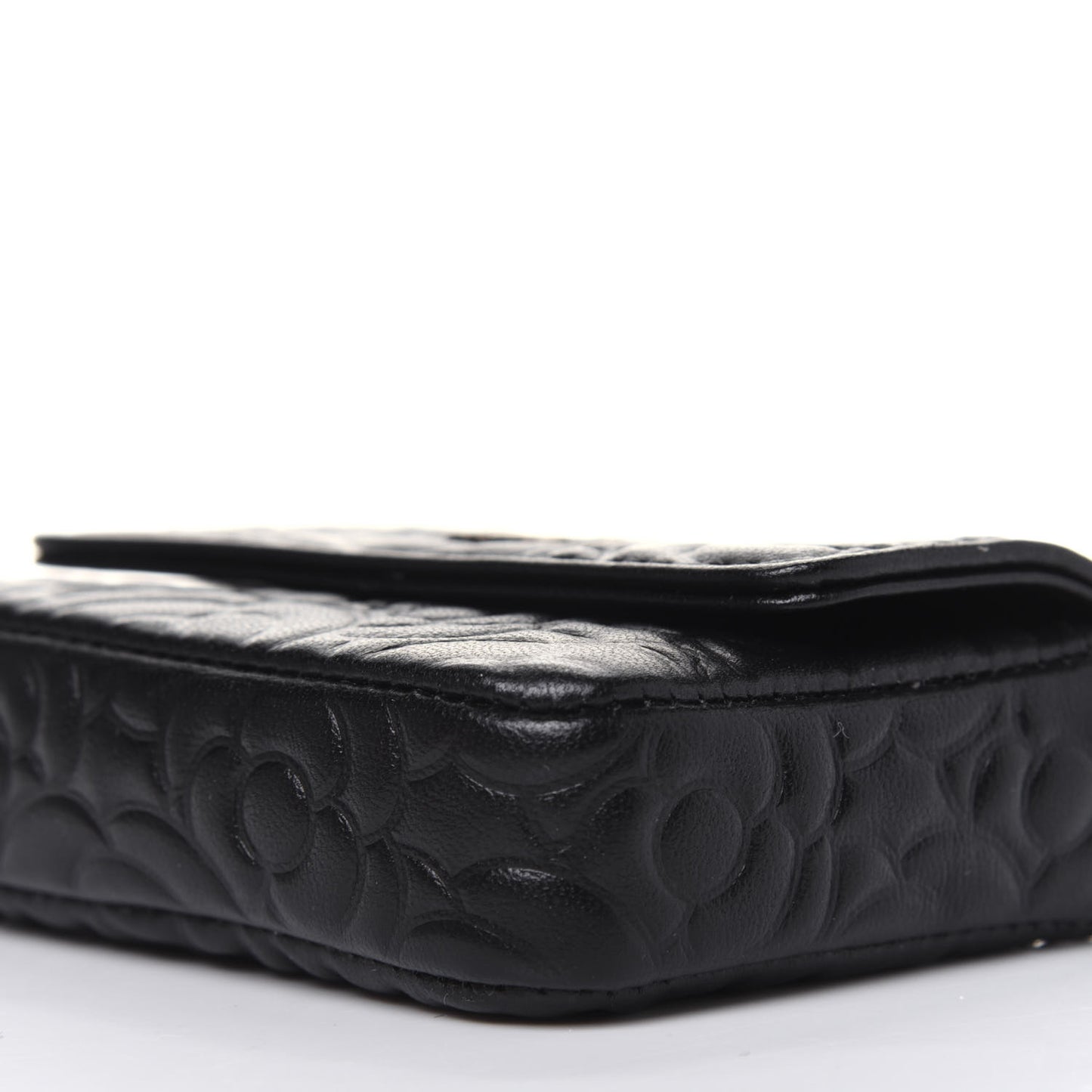 Lambskin Camellia Embossed Chain Belt Bag Black