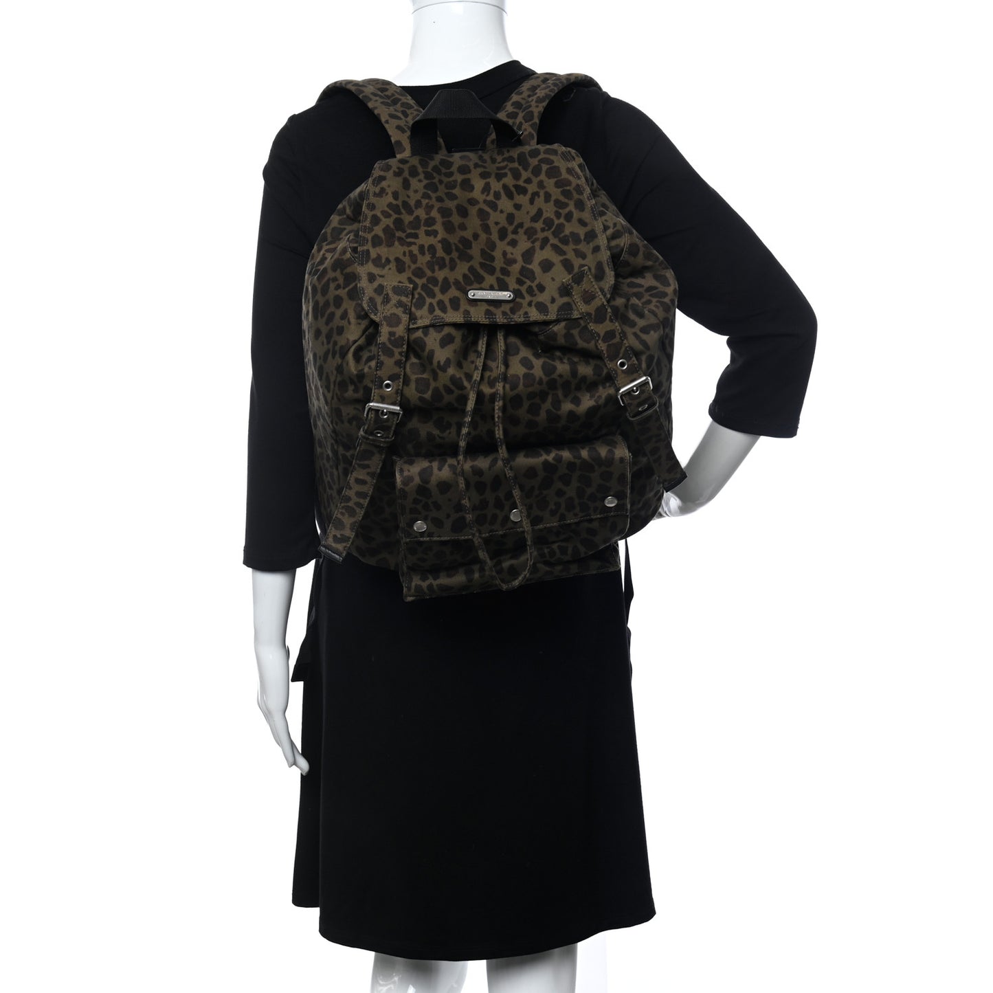 Gabardine Leopard Noe Backpack Khaki Black