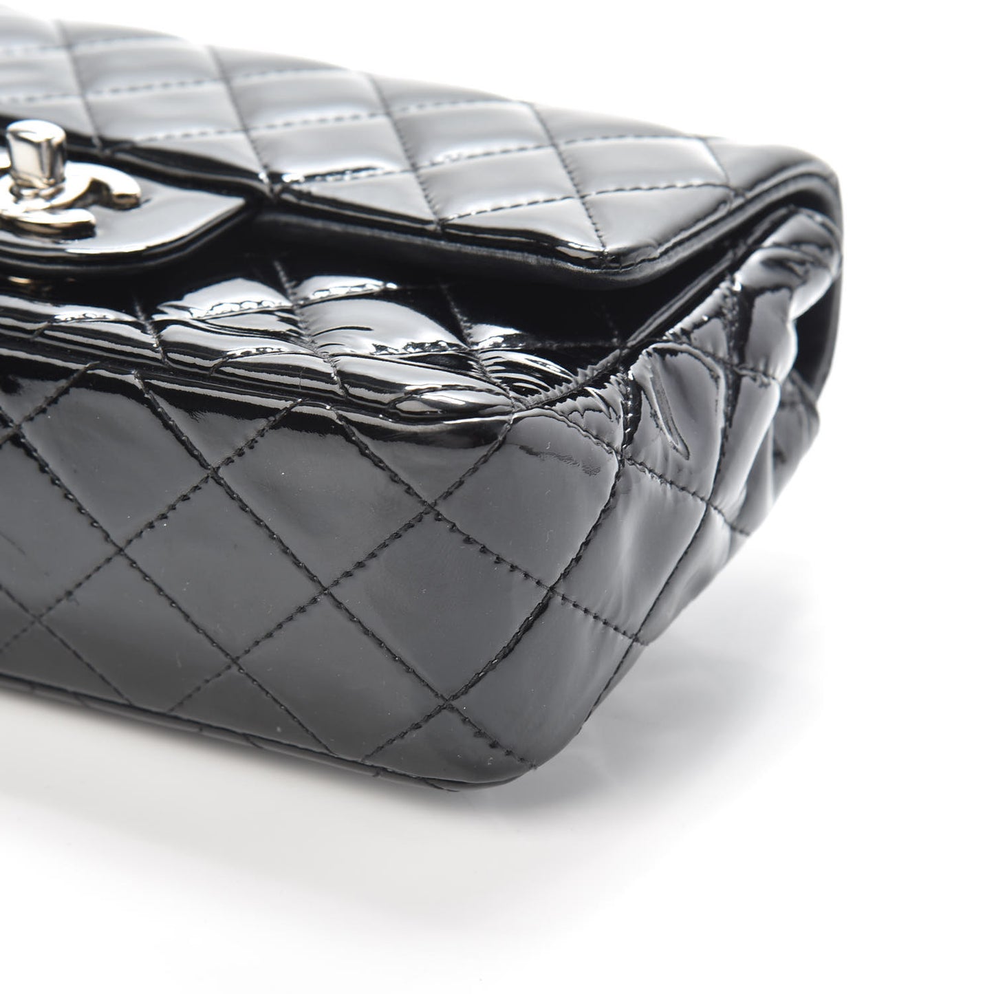 Patent Calfskin Quilted Mini Rectangular Flap Black