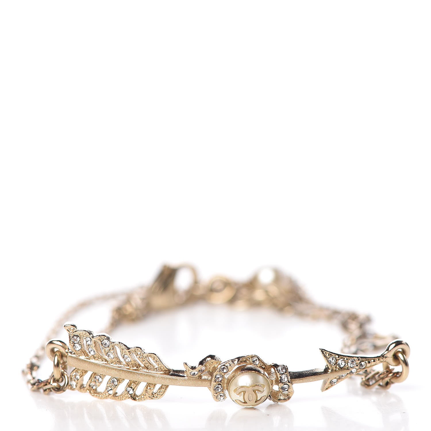 Chanel Crystal Pearl CC Arrow Bracelet Gold 5 of 6
