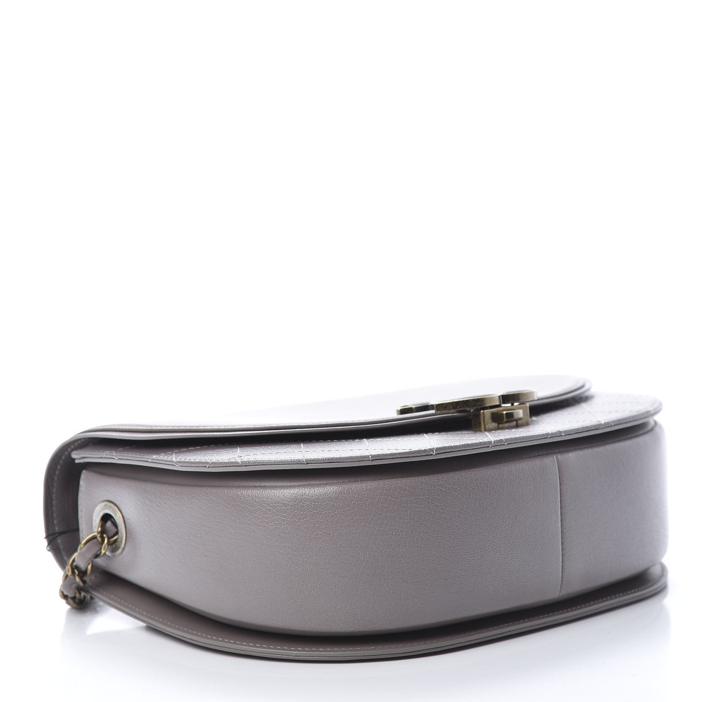 Shiny Calfskin Goatskin Quilted Medium Coco Curve Messenger Flap Grey