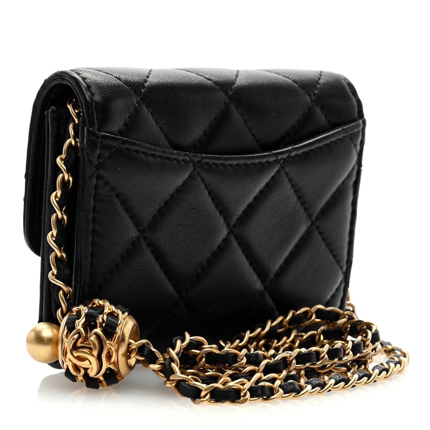 Chanel Lambskin Quilted Pearl Crush Card Holder With Chain Black 3 of 9