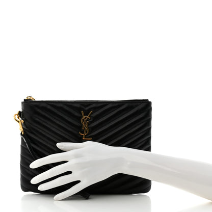 Saint Laurent Calfskin Matelasse Chevron Monogram A5 Wristlet Black 2 of 8