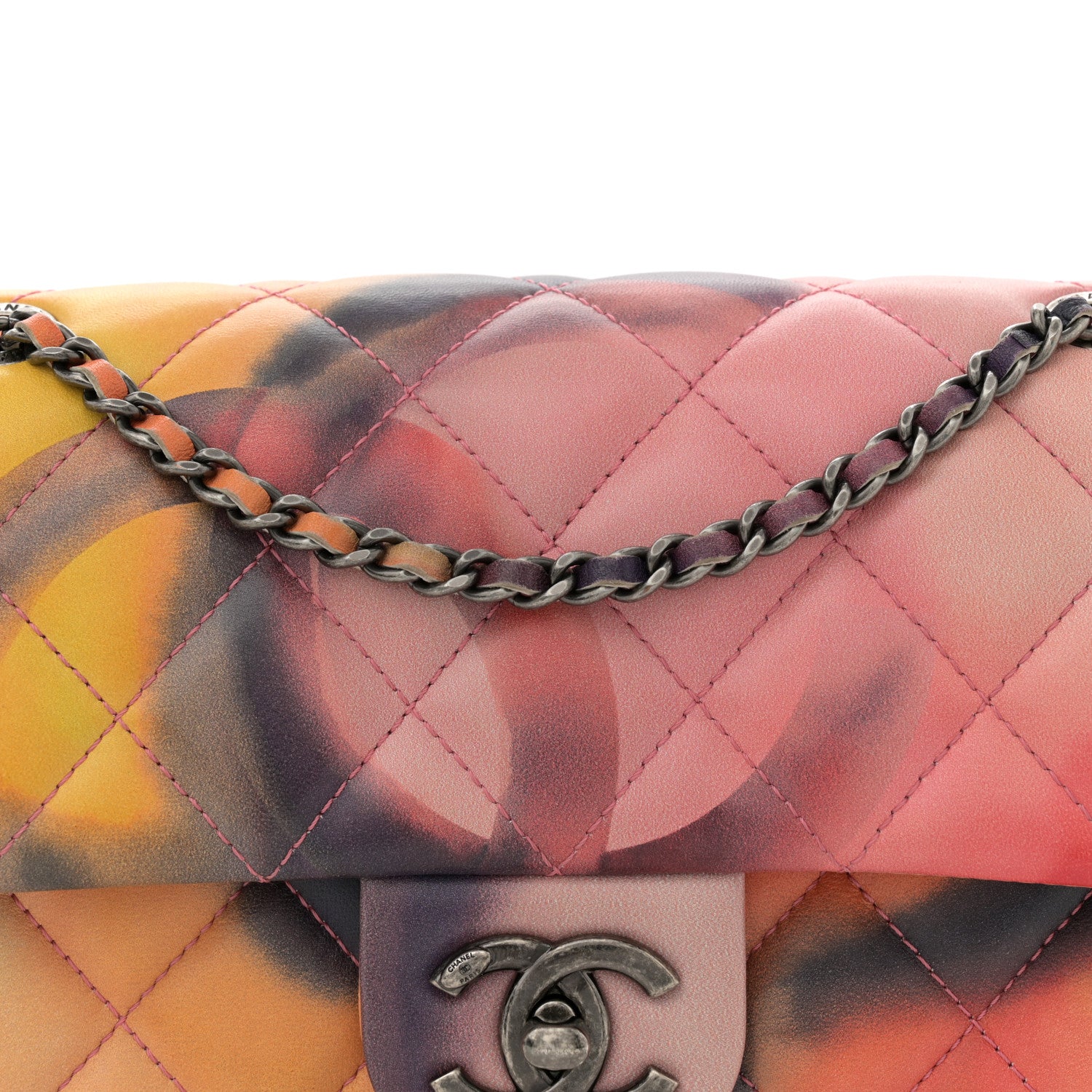 Chanel Printed Lambskin Quilted Small Flower Power Flap Ecru Orange Red Purple 8 of 11