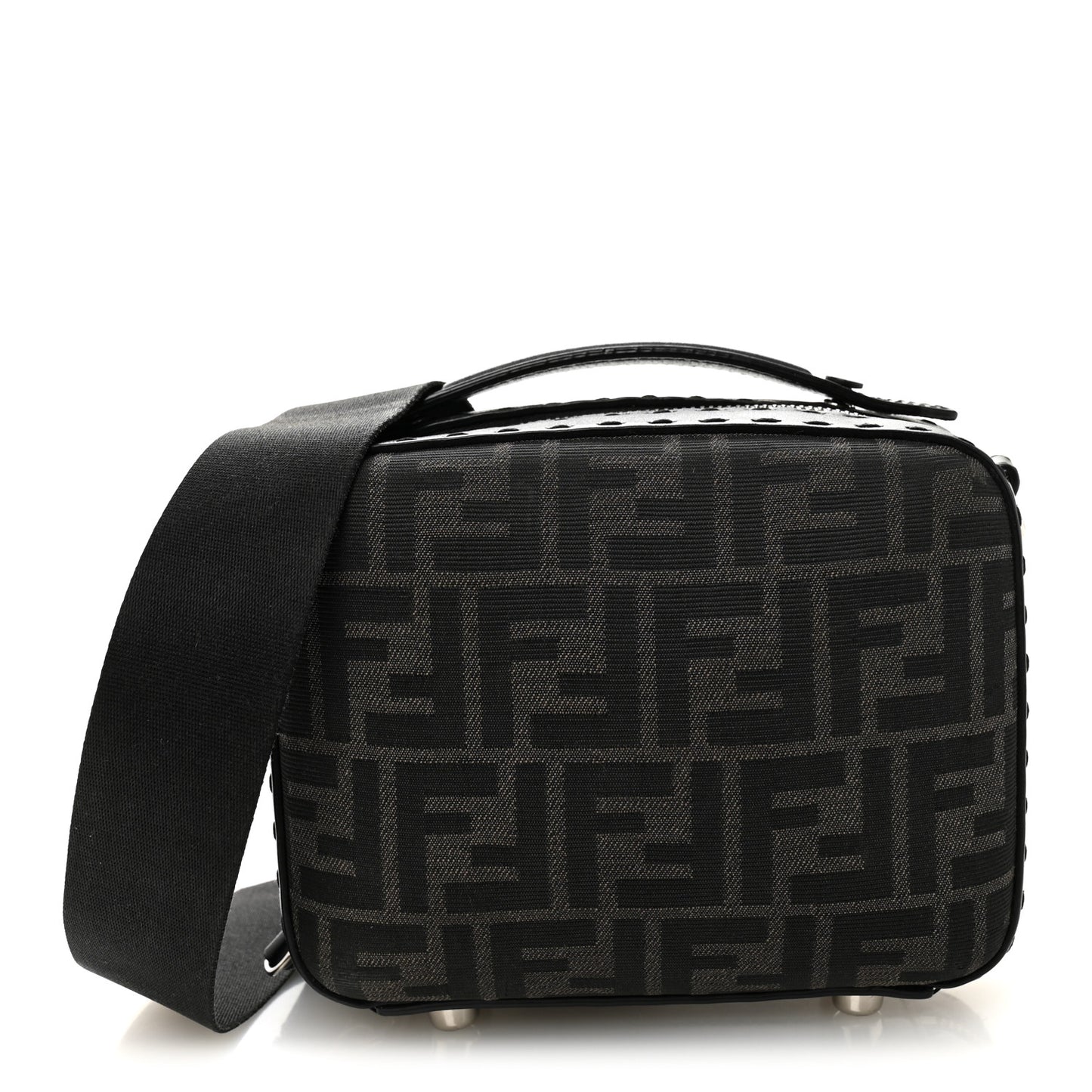 Recycled Fabric Jacquard Vitello Astro FF 1974 Mini Suitcase Bag Asfalto Black