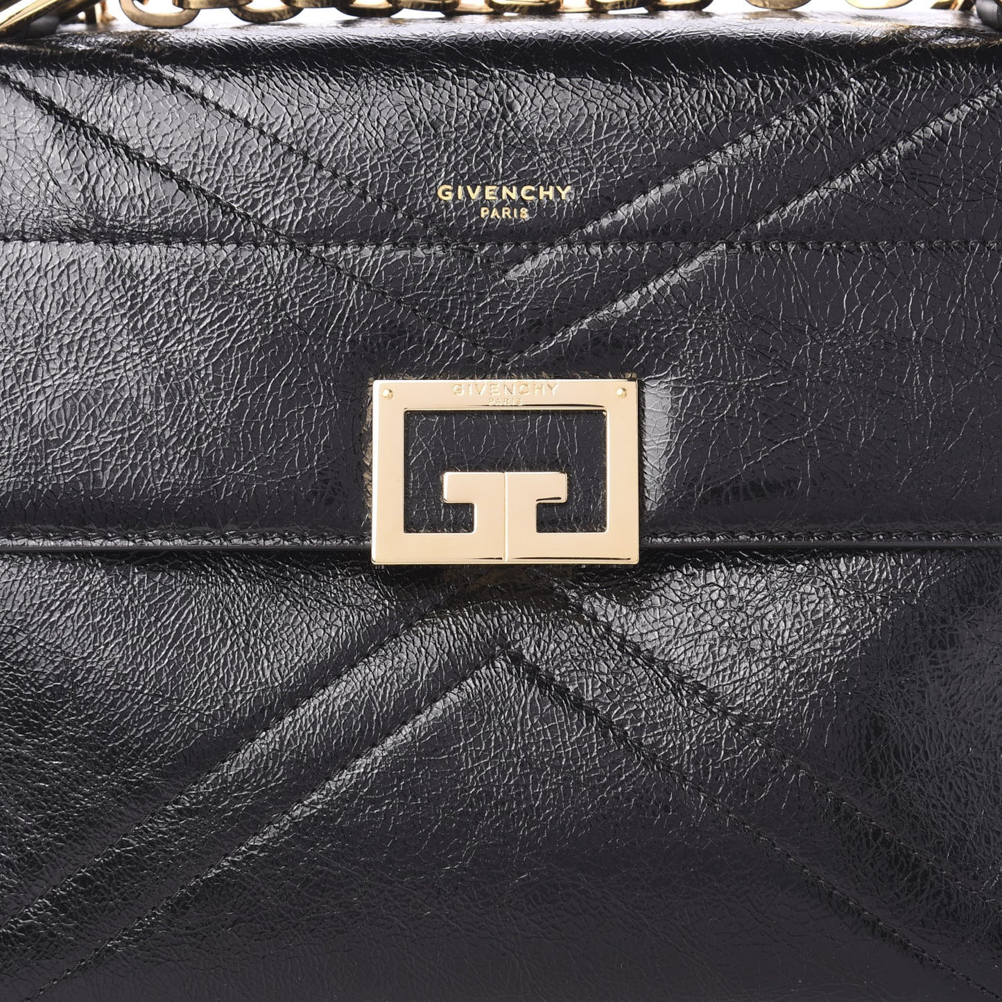 Creased Patent Calfskin Medium ID Flap Black