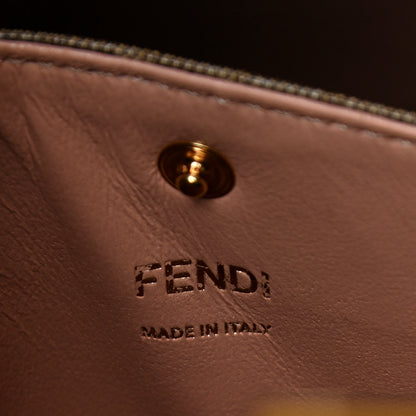 Fendi Vitello Seta Glazed Fabric FF 1974 Medium Peekaboo X-Lite Nuvola Mogano Panna 3 of 19
