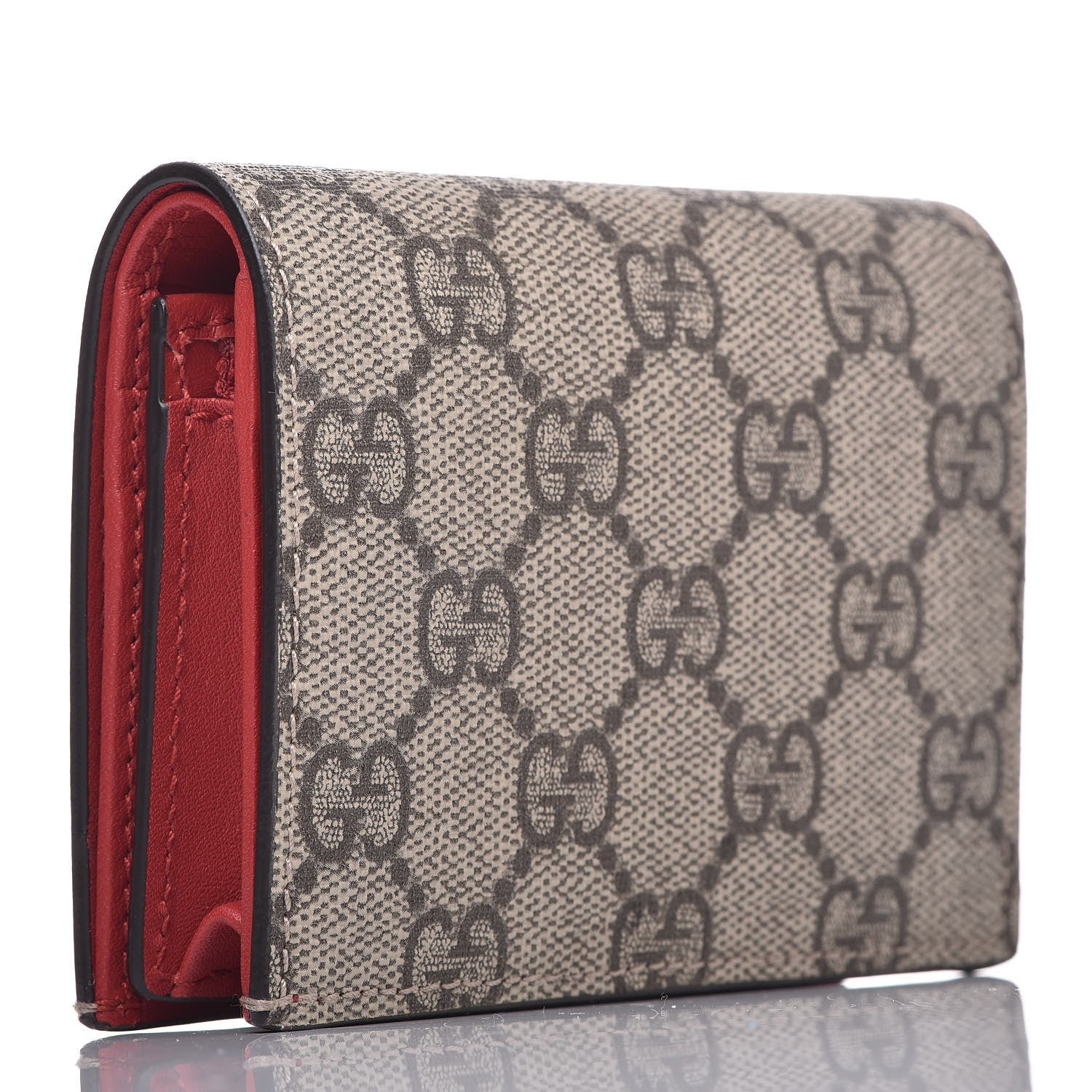 Gucci GG Supreme Monogram Bosco Patch Card Case Wallet Beige Malva Hibiscus Red 3 of 8