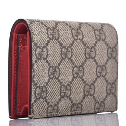 Gucci GG Supreme Monogram Bosco Patch Card Case Wallet Beige Malva Hibiscus Red 3 of 8