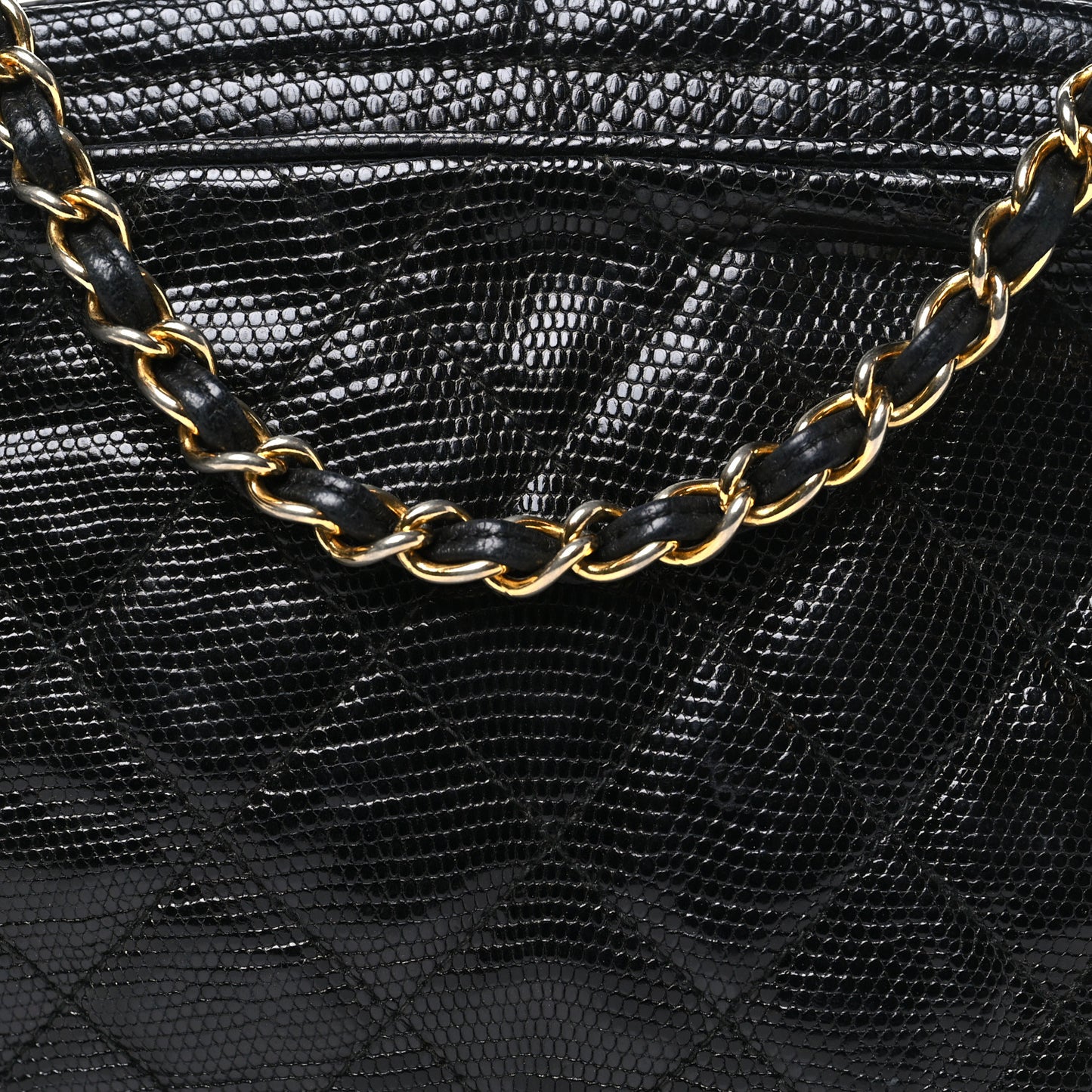 Lizard Quilted Small Tassel Camera Case Black