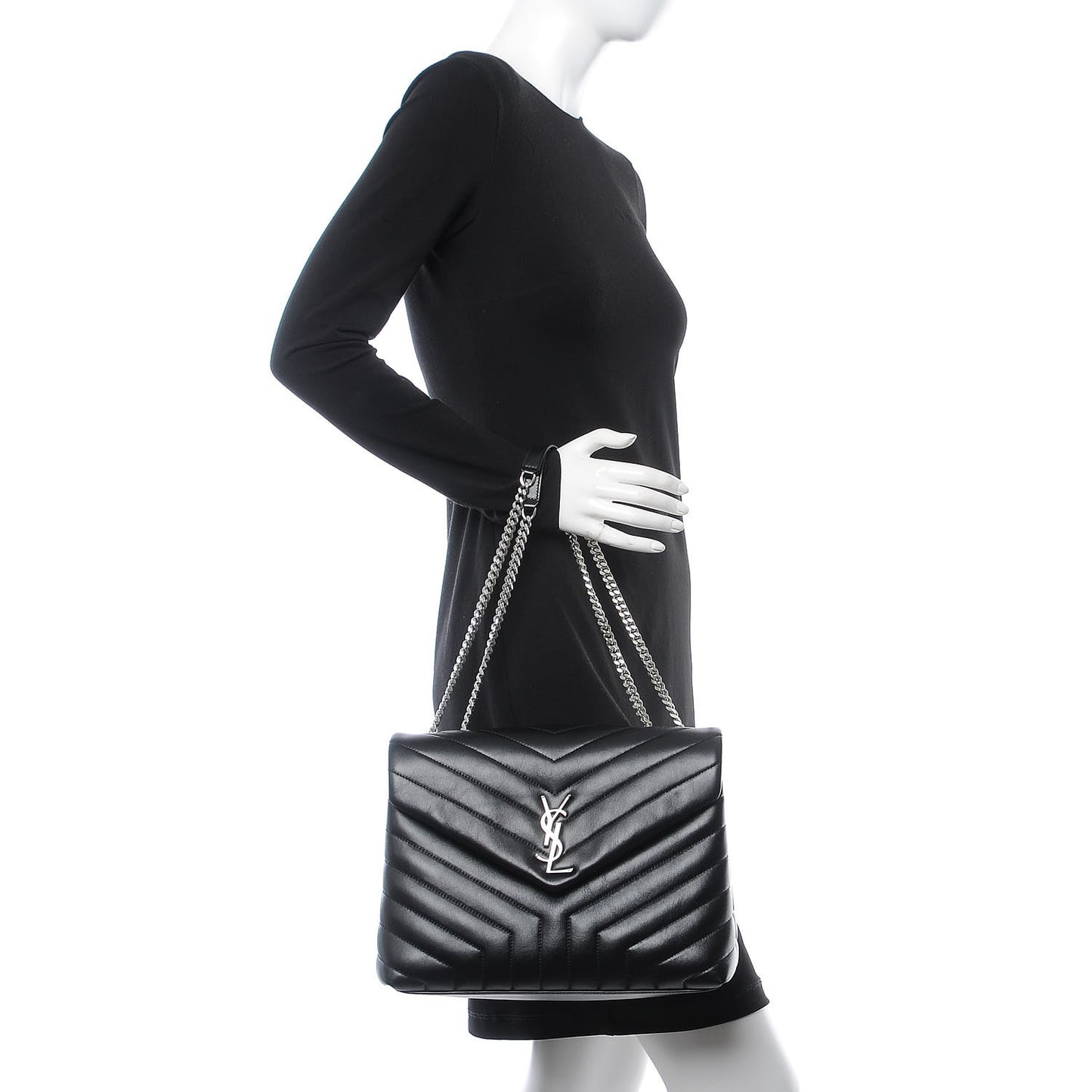 Calfskin Y Quilted Monogram Medium Loulou Chain Satchel Black