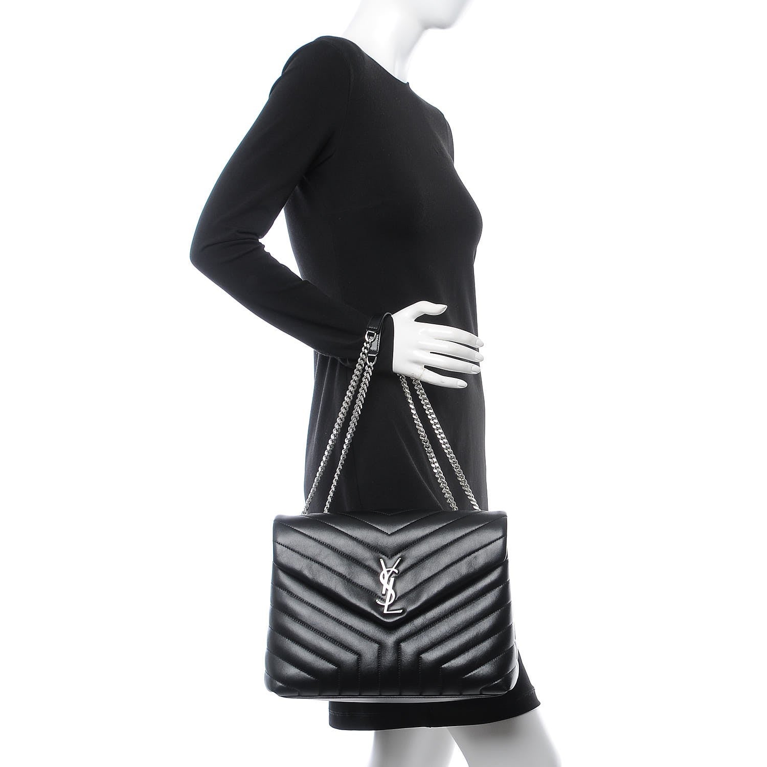 Saint Laurent Calfskin Y Quilted Monogram Medium Loulou Chain Satchel Black 3 of 9