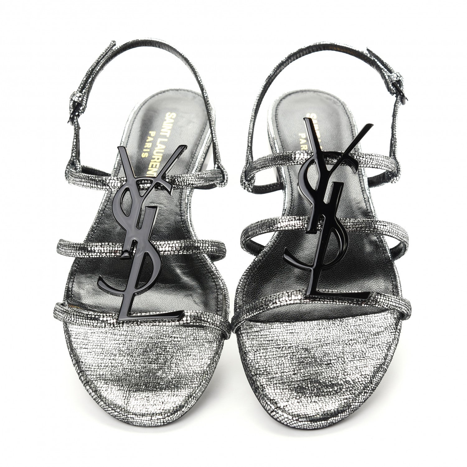 Saint Laurent Calfskin Cassandra Monogram Sandals 36 Argento 5 of 10