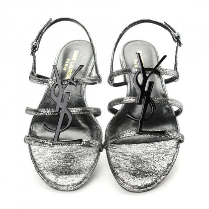 Saint Laurent Calfskin Cassandra Monogram Sandals 36 Argento 5 of 10