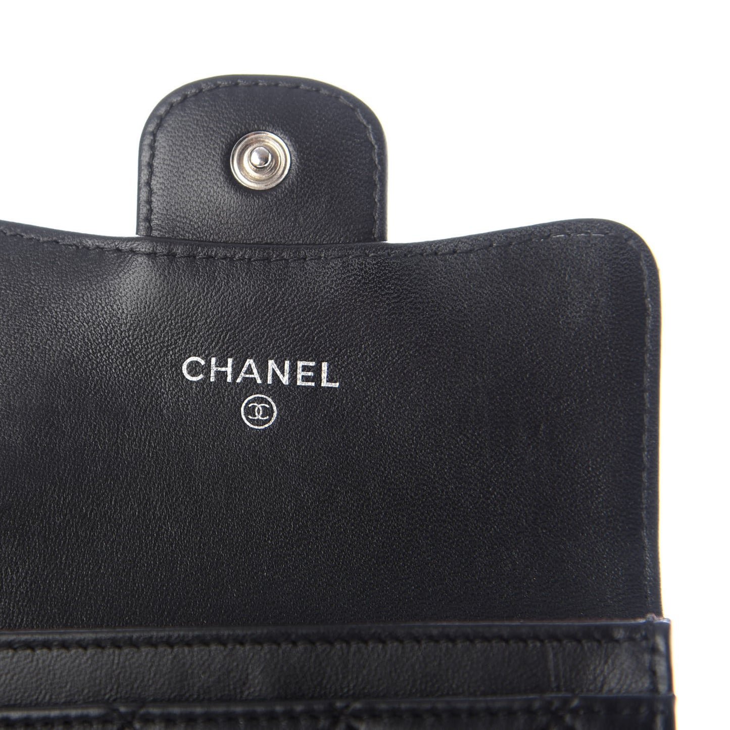 Lambskin Quilted Flap Card Holder Black
