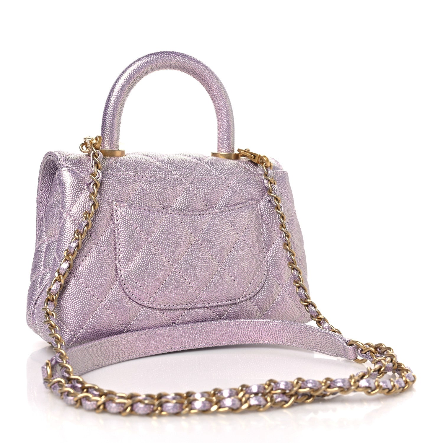 Chanel Metallic Caviar Quilted Extra Mini Coco Handle Flap Light Pink 3 of 9
