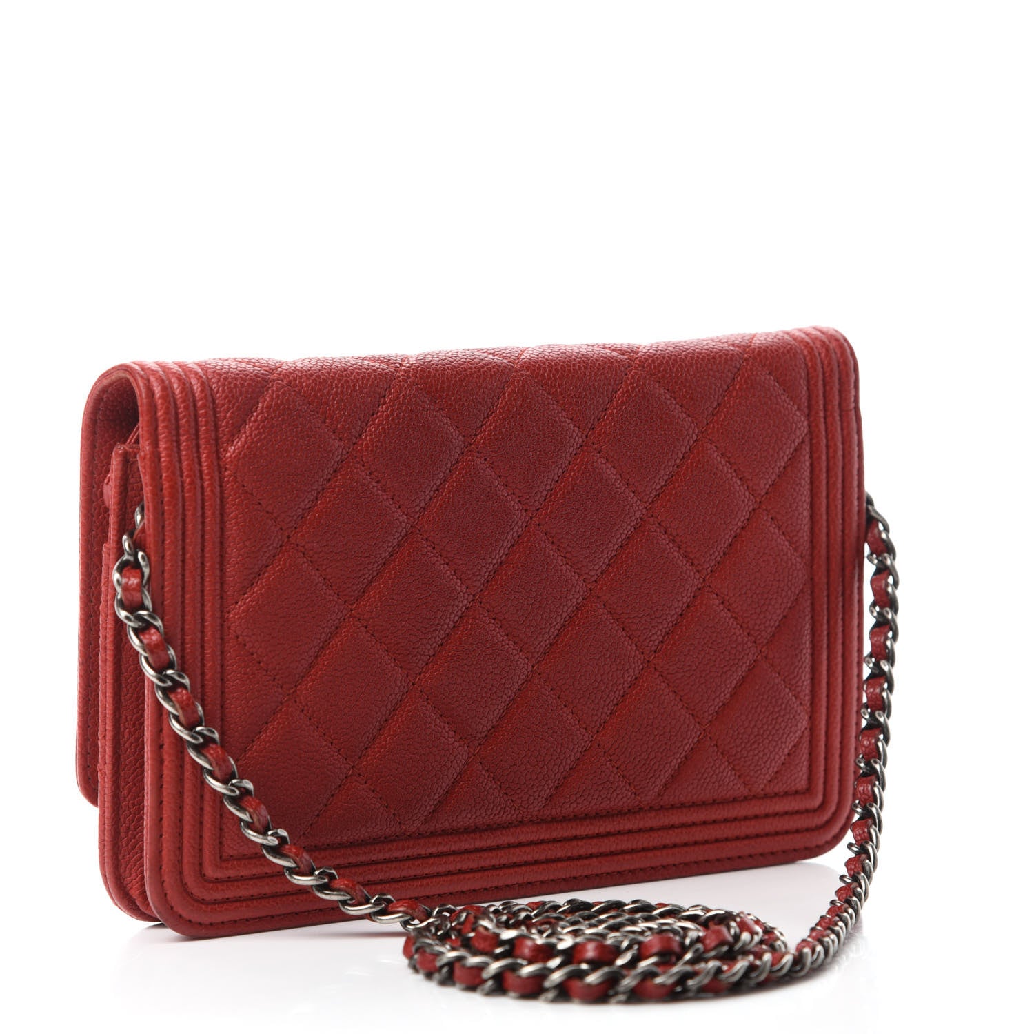 Chanel Caviar Quilted Boy Wallet On Chain WOC Red 3 of 13