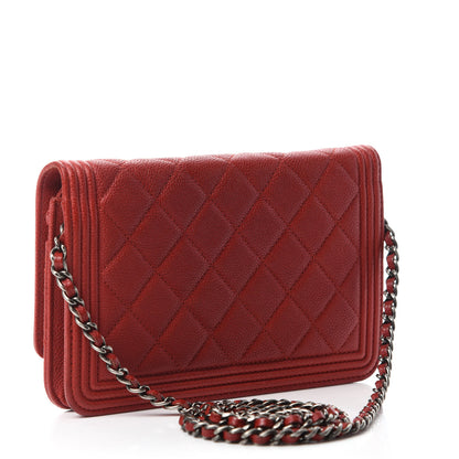 Chanel Caviar Quilted Boy Wallet On Chain WOC Red 3 of 13