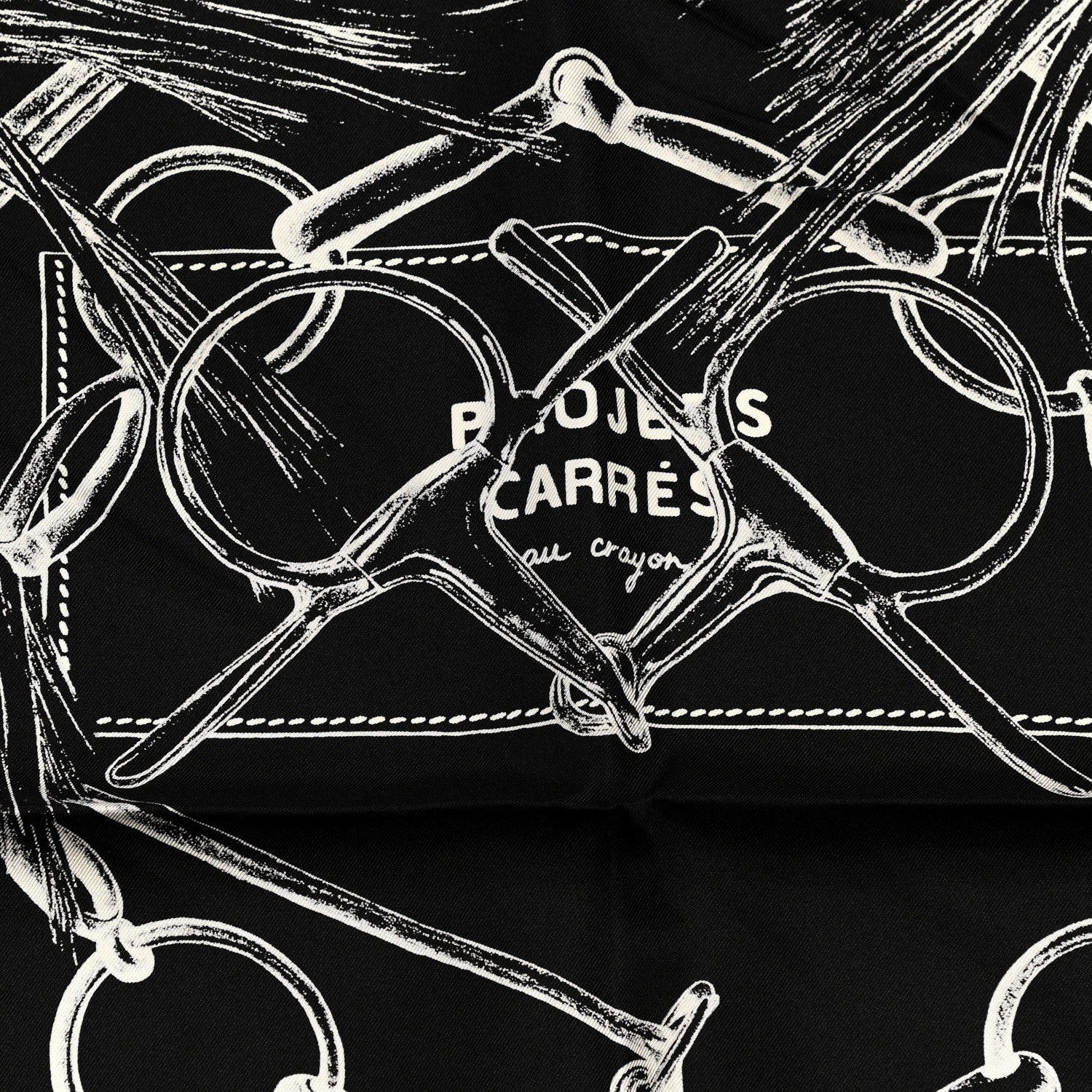 Hermes Silk Projets Carres Scarf 90 Black White 3 of 5