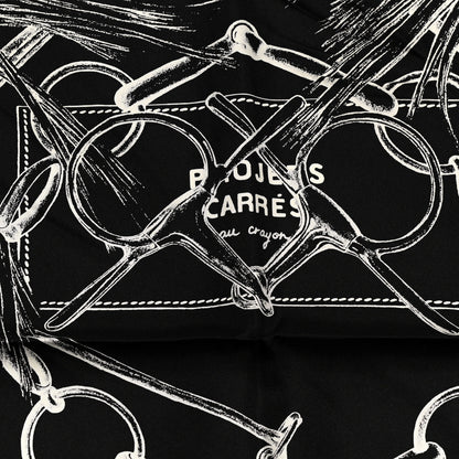 Hermes Silk Projets Carres Scarf 90 Black White 3 of 5