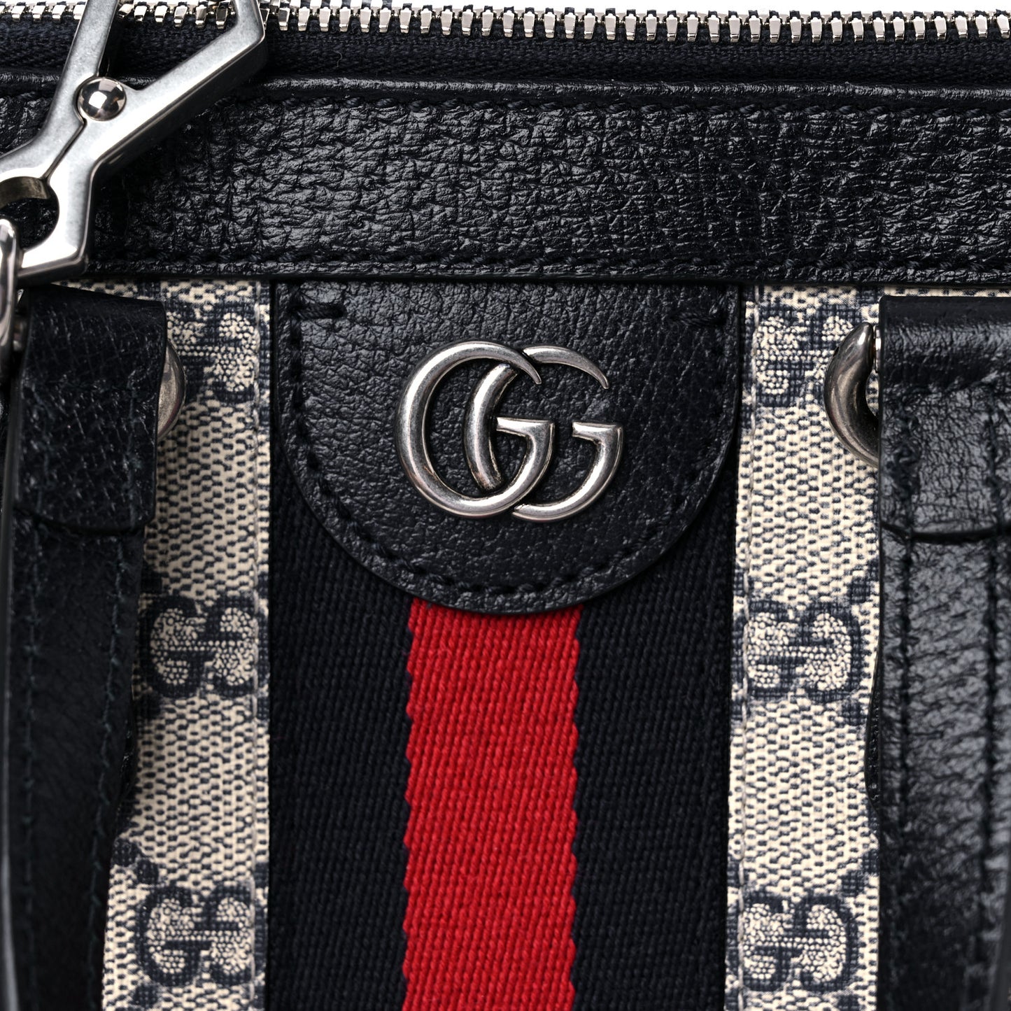 GG Supreme Monogram Textured Dollar Calfskin Web Small Ophidia Tote Bag Beige Blue