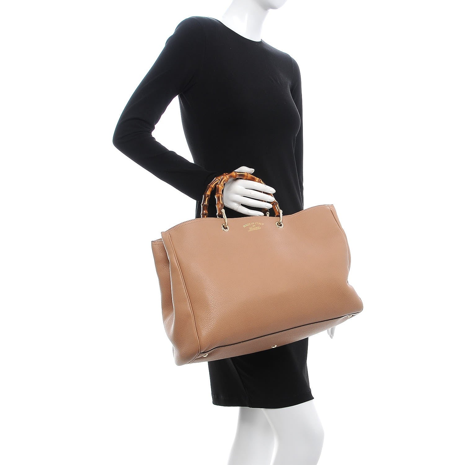Gucci Pebbled Calfskin Large Bamboo Shopper Tote Camelia 3 of 13
