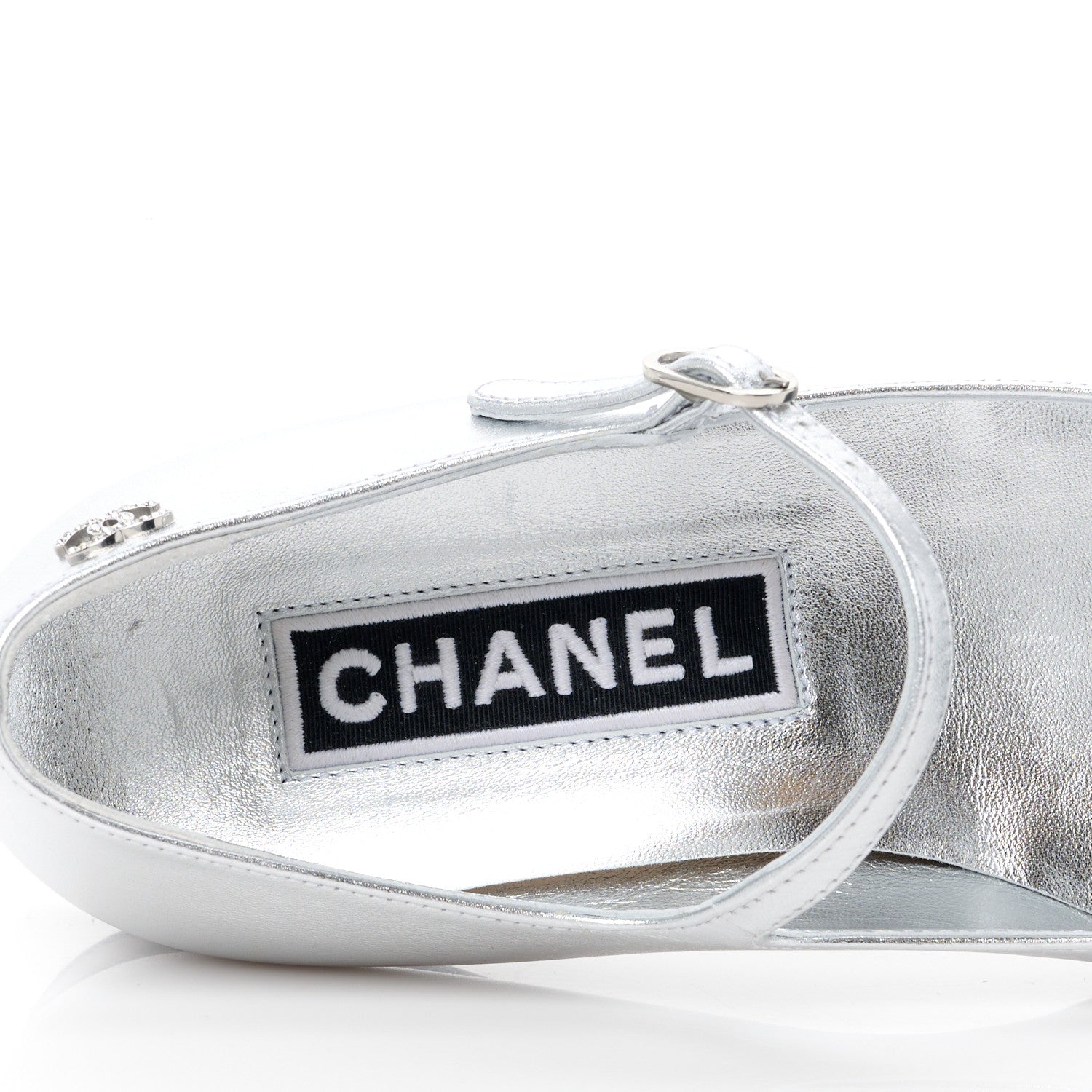Chanel Calfskin Patent Mary Janes Flats 36 Silver Black 7 of 10