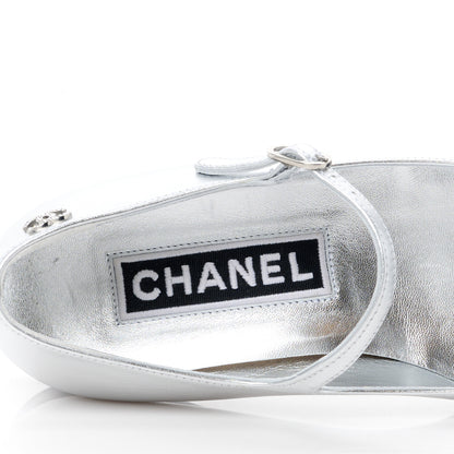 Chanel Calfskin Patent Mary Janes Flats 36 Silver Black 7 of 10