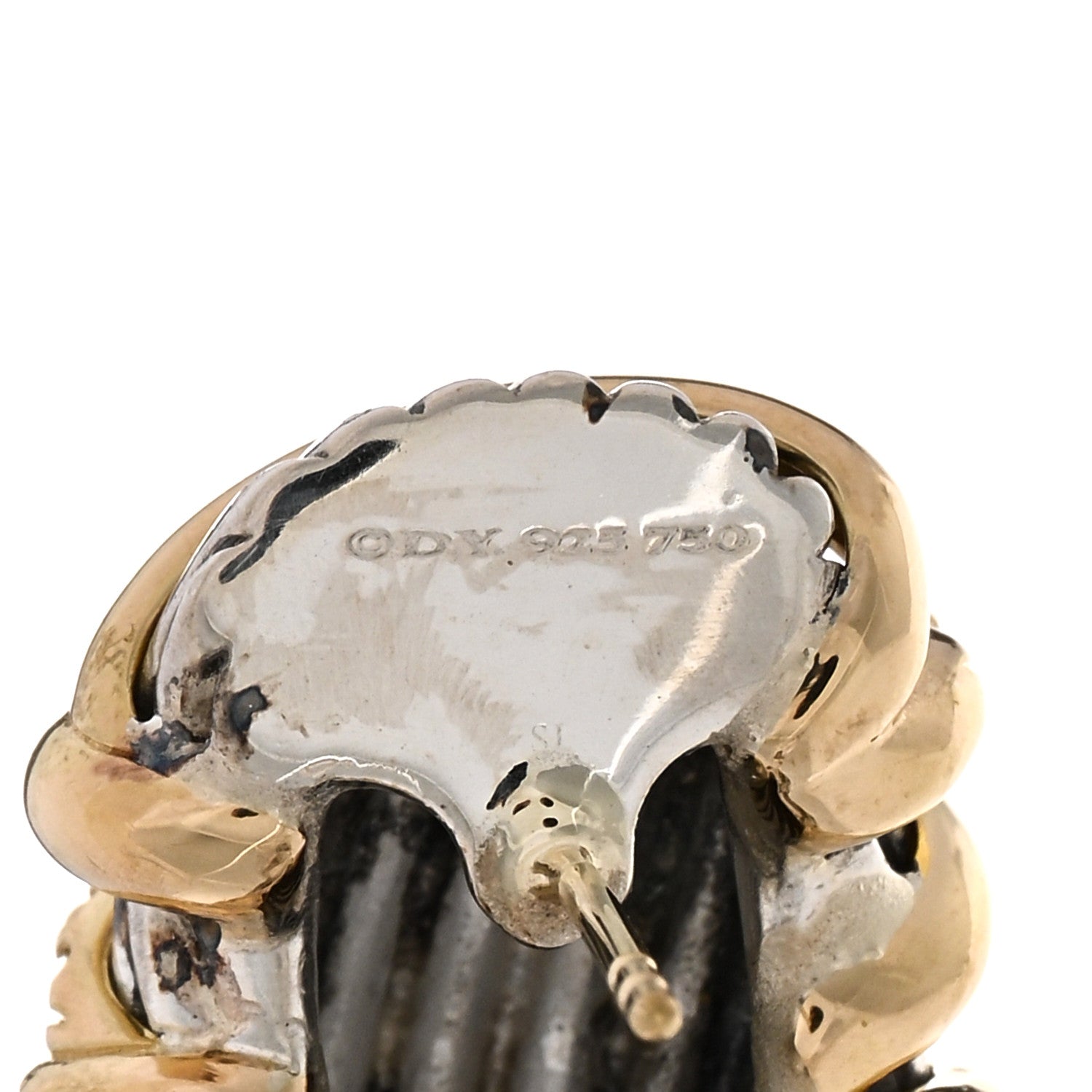 David Yurman 18K Yellow Gold Sterling Silver Diamond Helena Shrimp Earrings 4 of 4