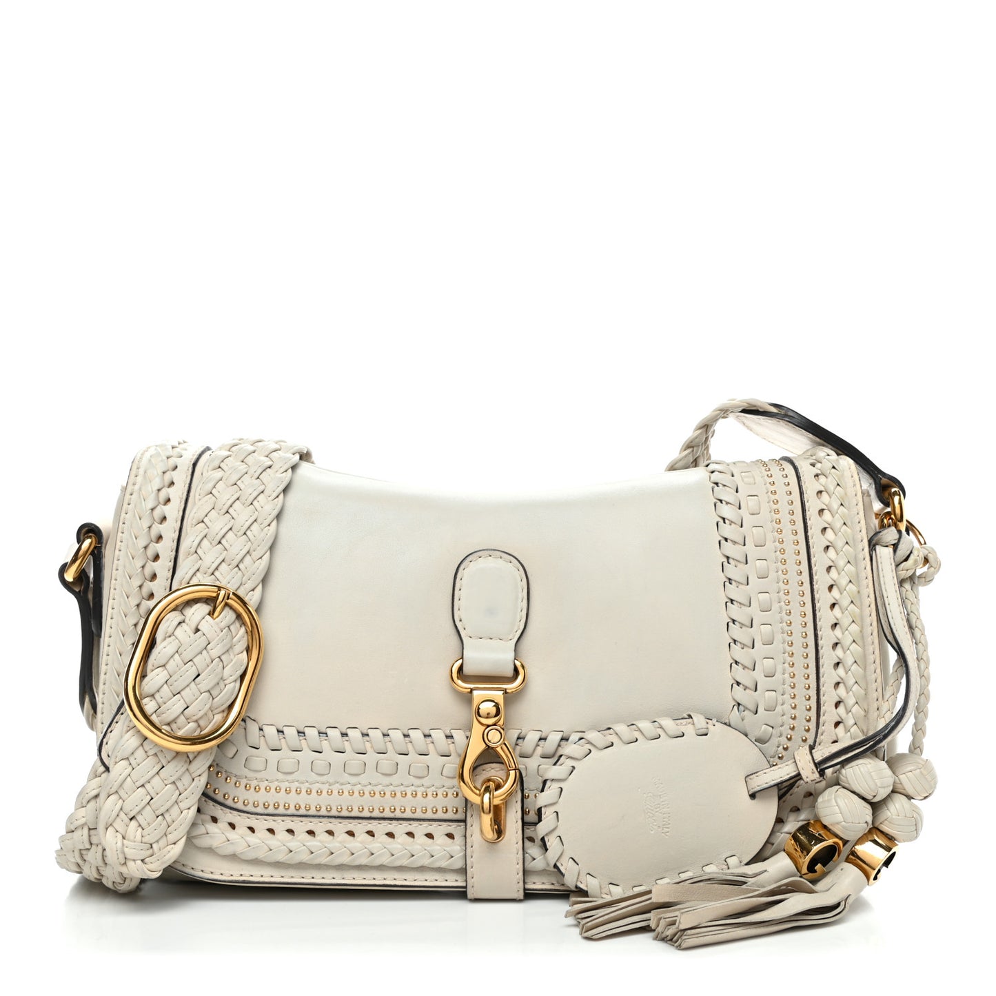 Calfskin Handmade Medium Flap Shoulder Bag Off White