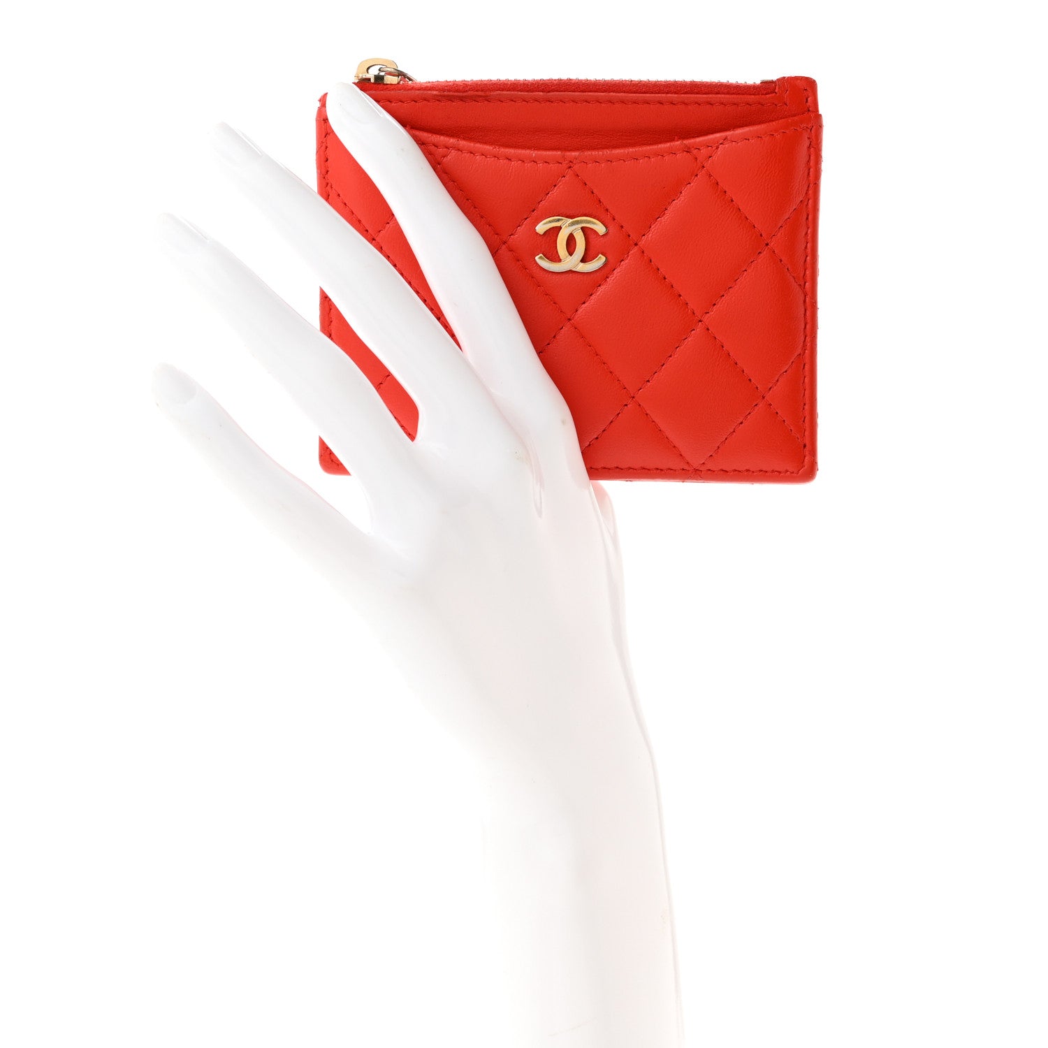 Chanel Lambskin Quilted Zip Card Holder Red 2 of 10
