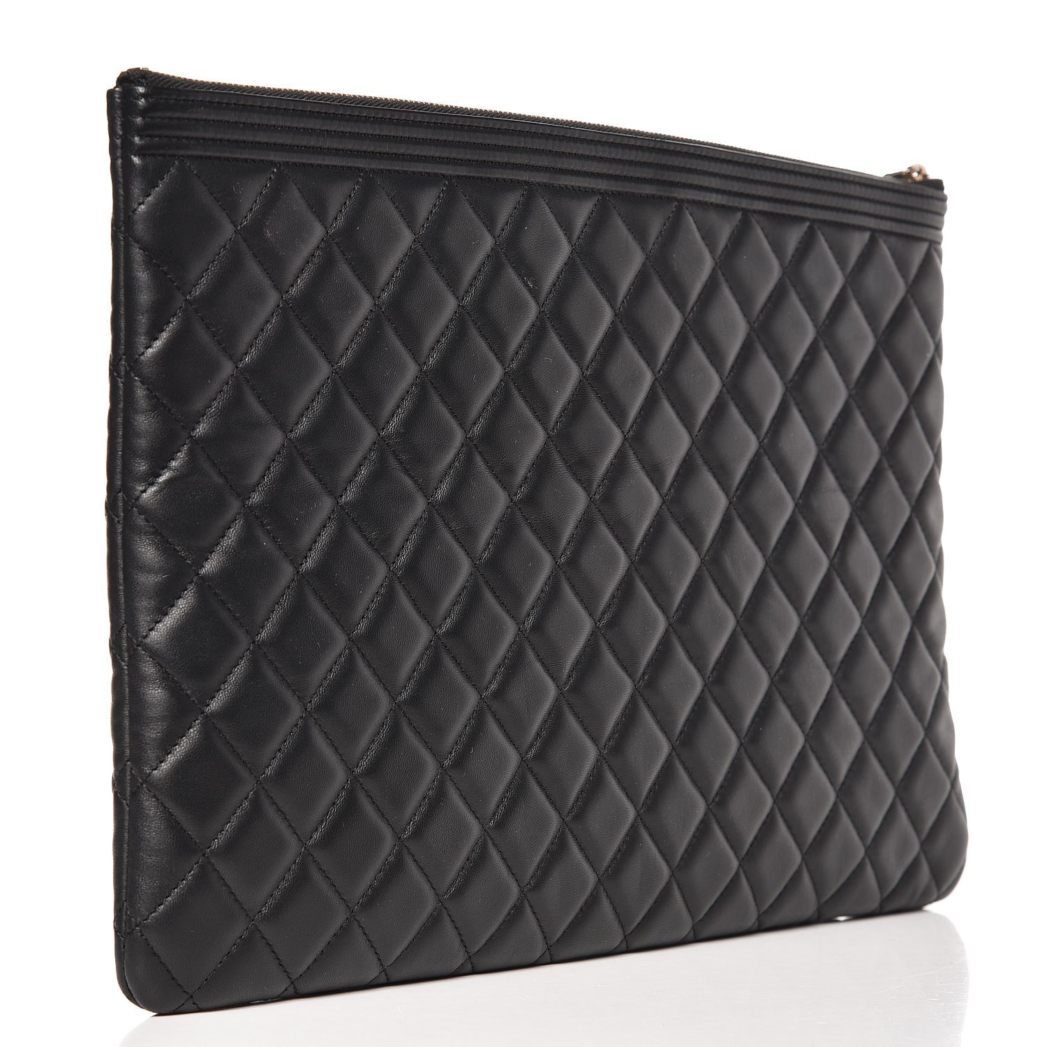 Chanel Lambskin Quilted Large Boy Cosmetic Case Black 3 of 8