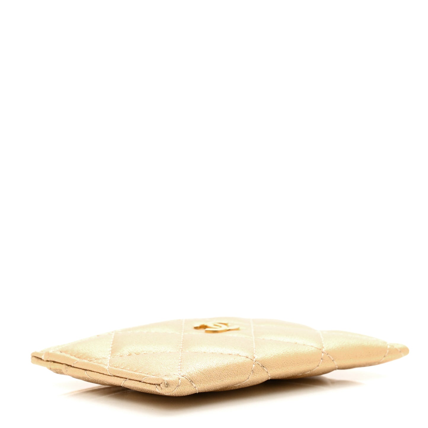 Metallic Lambskin Quilted CC Card Holder Gold