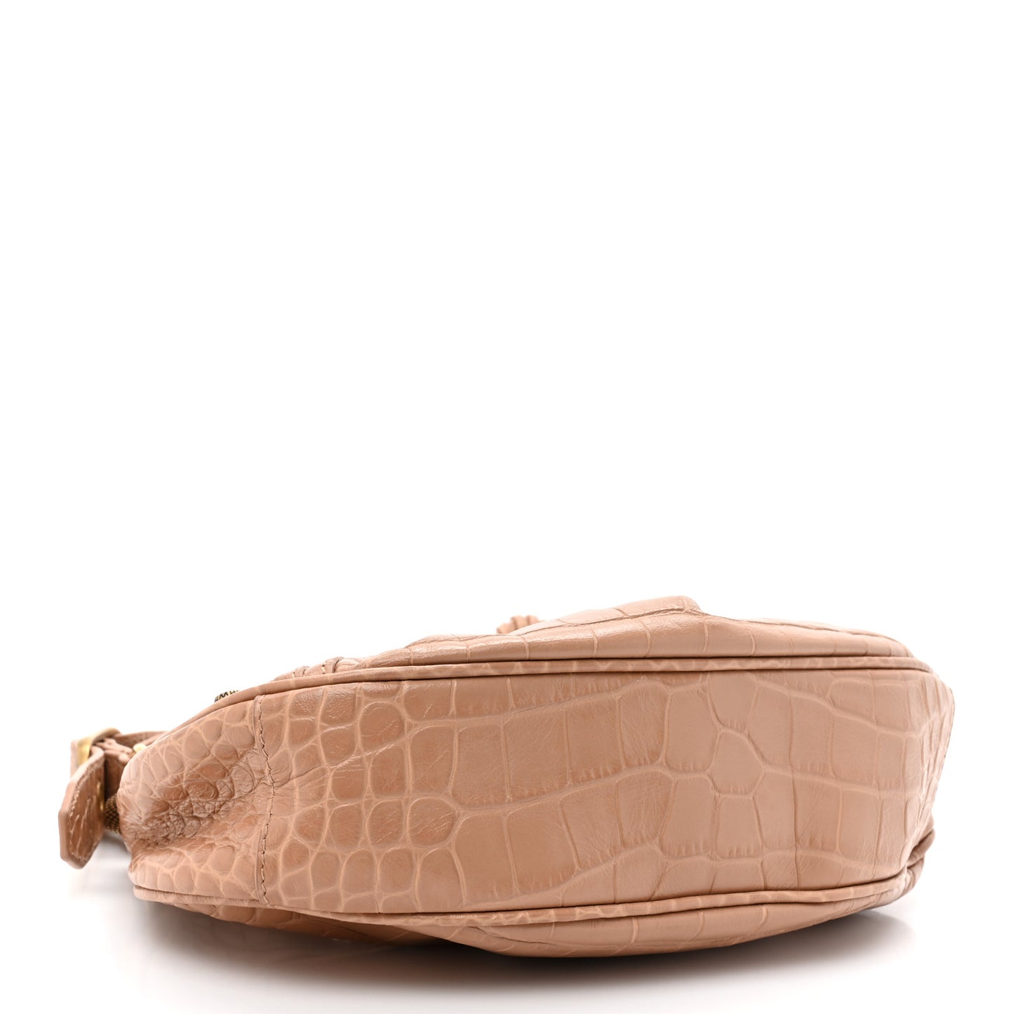 Extra Supple Calfskin Crocodile Embossed Le Cagole Shoulder Bag XS Nude Beige