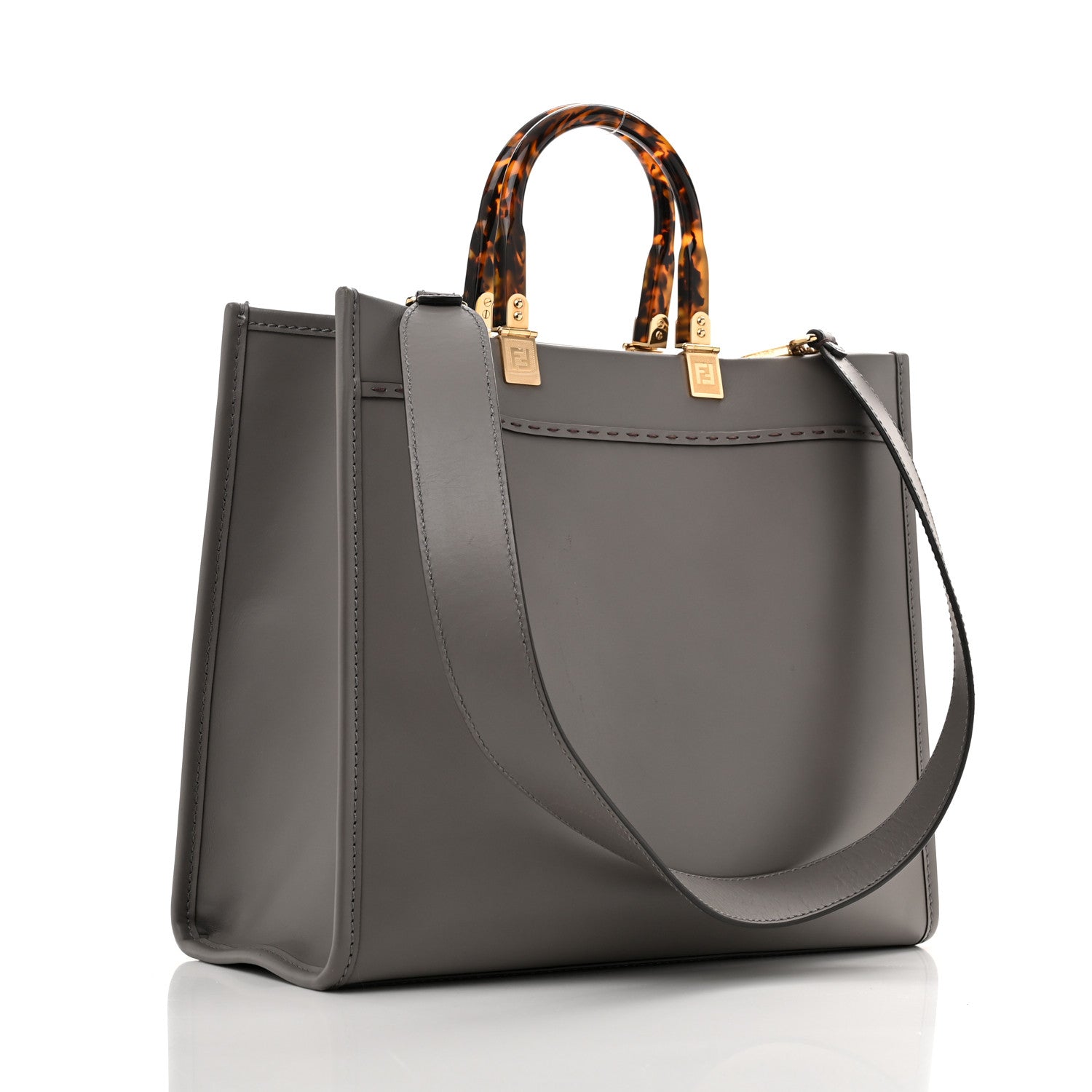 Fendi Vitello King Plexiglass Logo Embossed Medium Fendi Sunshine Shopper Tote Moon 3 of 12