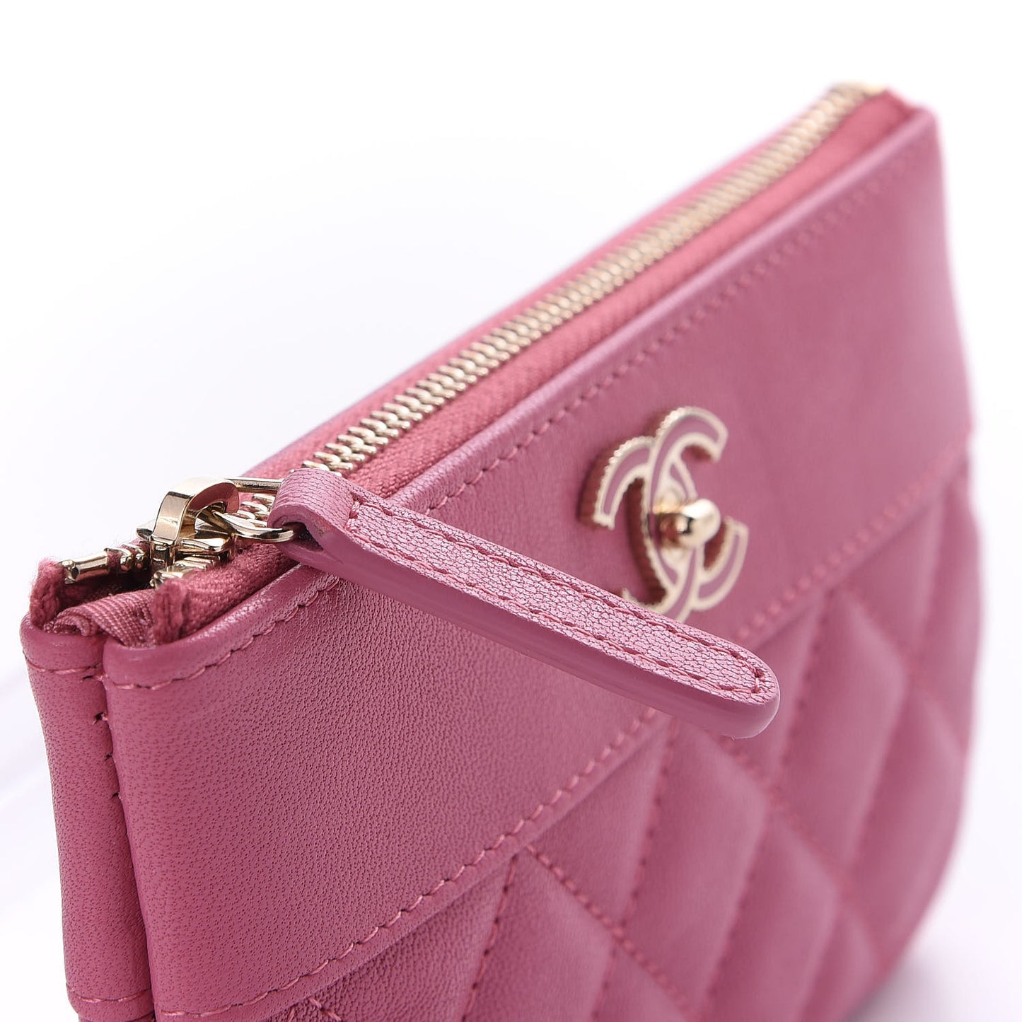 Sheepskin Quilted Small Vintage Mademoiselle Cosmetic Case Dark Pink