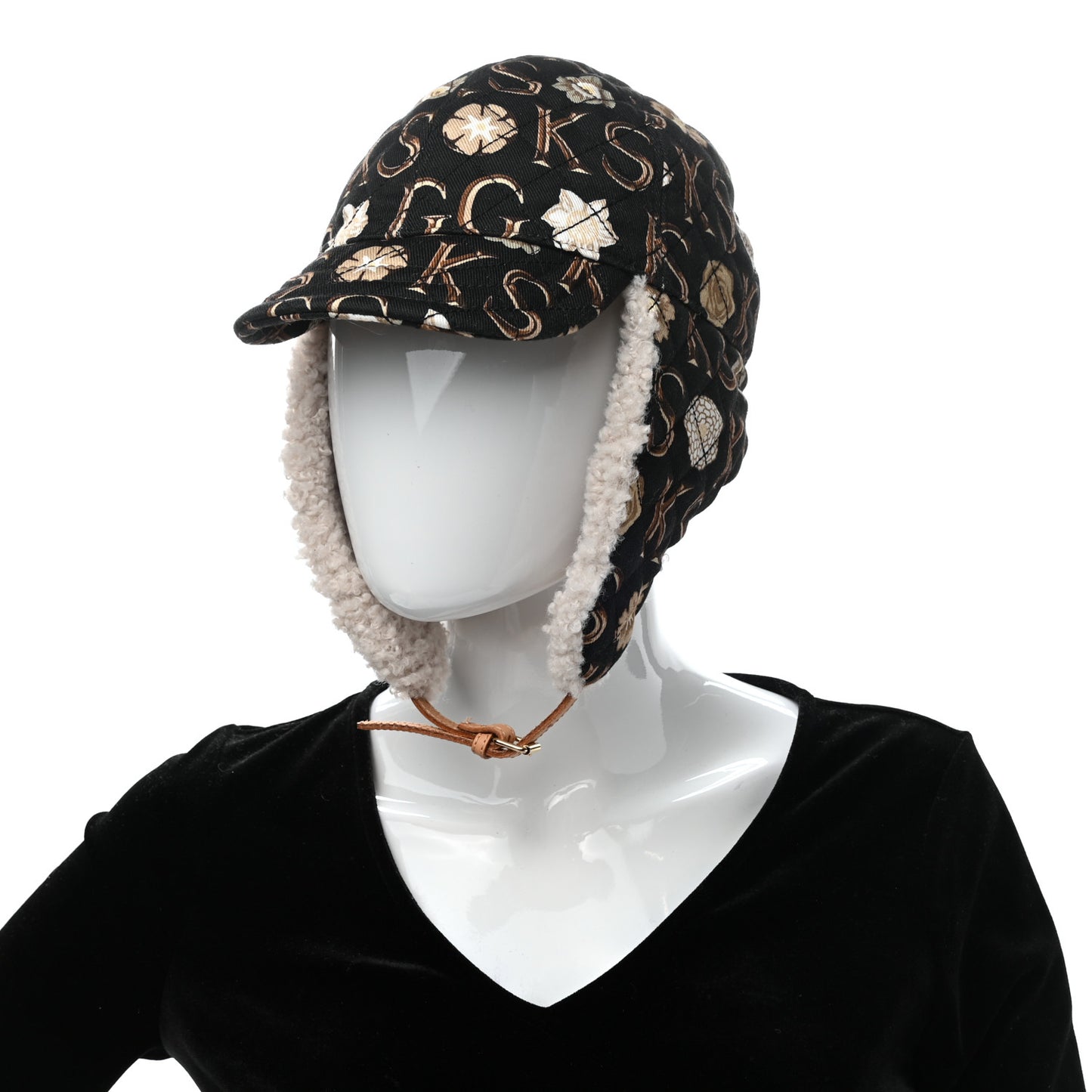 X KEN SCOTT Canvas Shearling Floral Print Cap Hat L Multicolor
